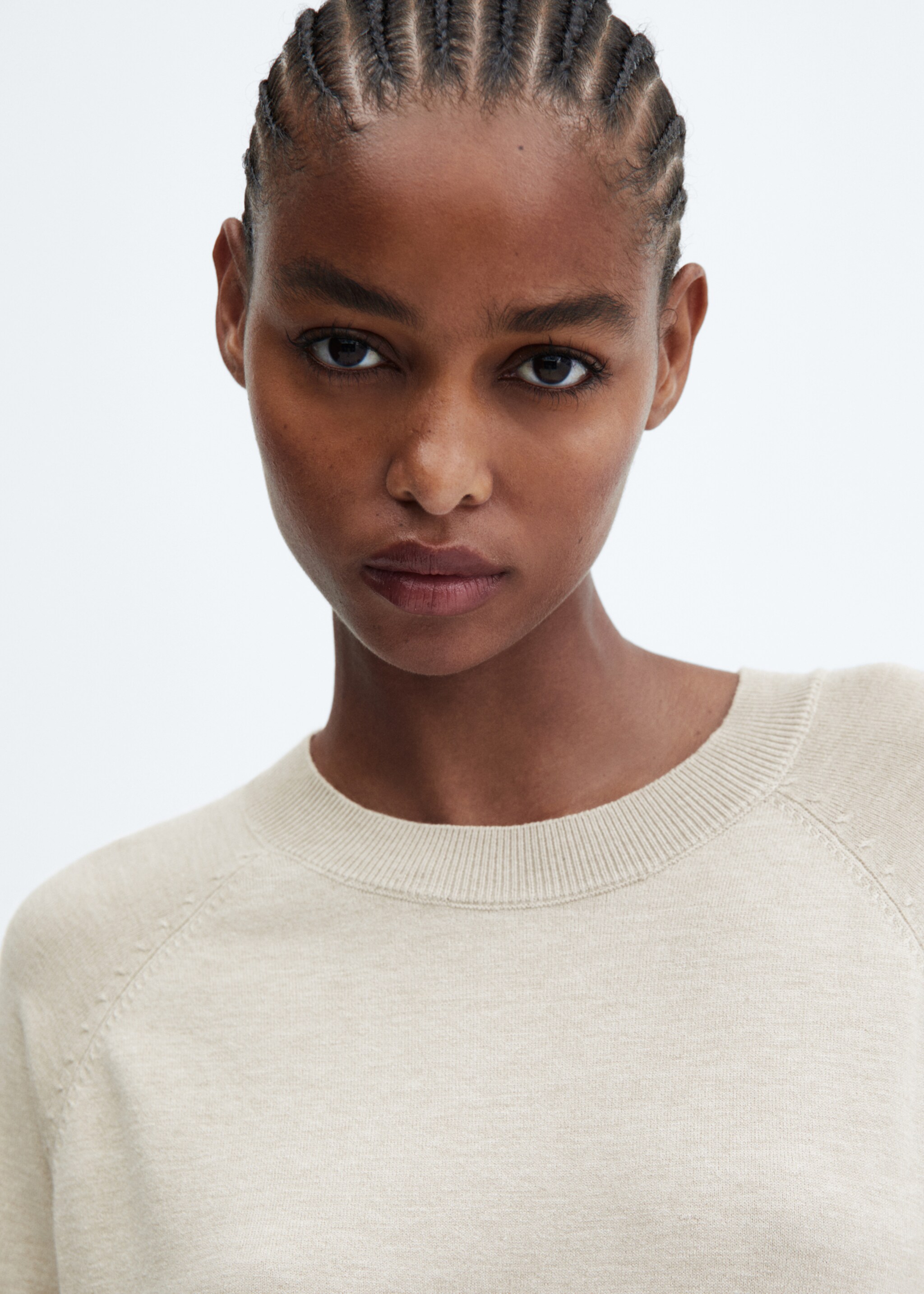 Round-neck knitted dress - Details of the article 1, Light/Pastel Grey. Ref: 57085793-00.