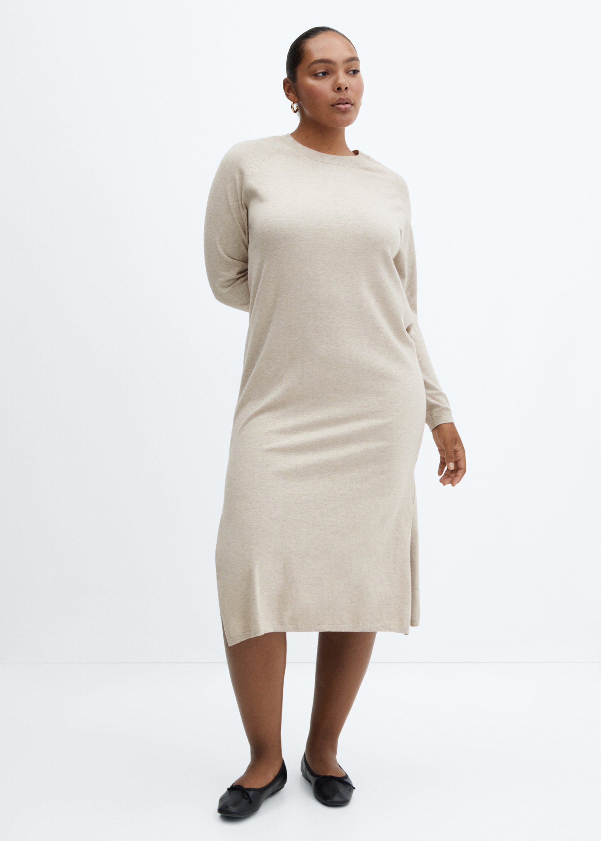 Round-neck knitted dress - Details of the article 3, Light/Pastel Grey. Ref: 57085793-00.