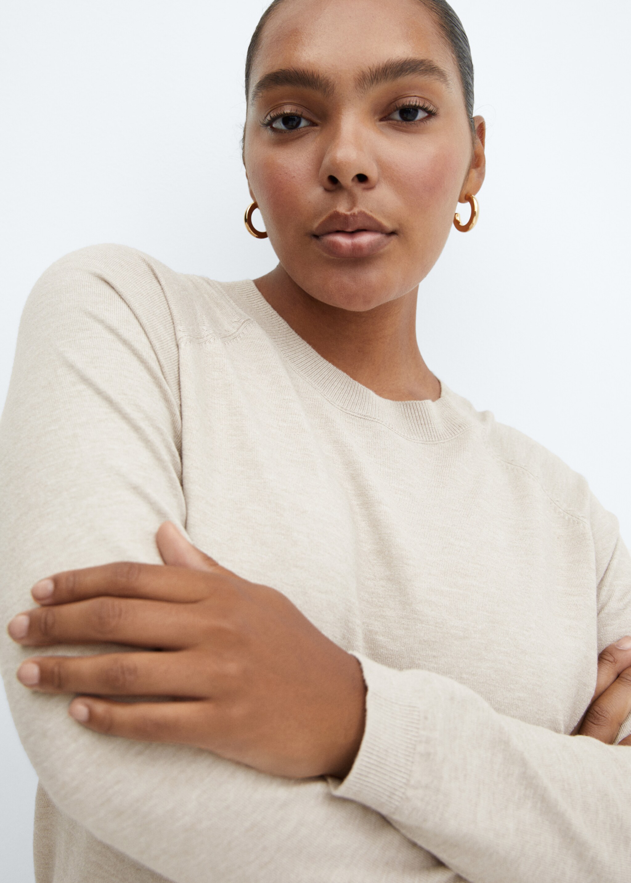 Round-neck knitted dress - Details of the article 4, Light/Pastel Grey. Ref: 57085793-00.