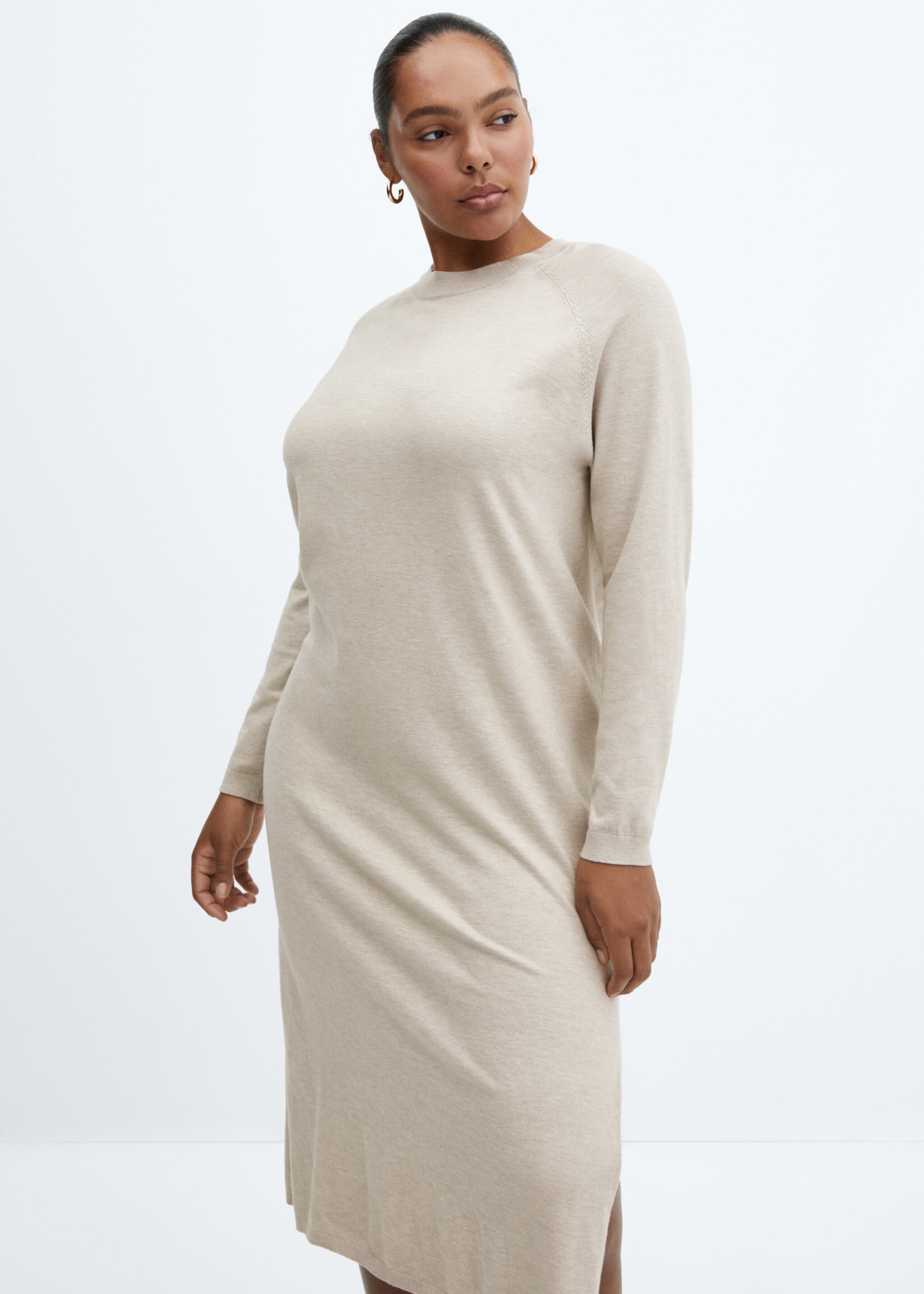 Round-neck knitted dress - Details of the article 5, Light/Pastel Grey. Ref: 57085793-00.