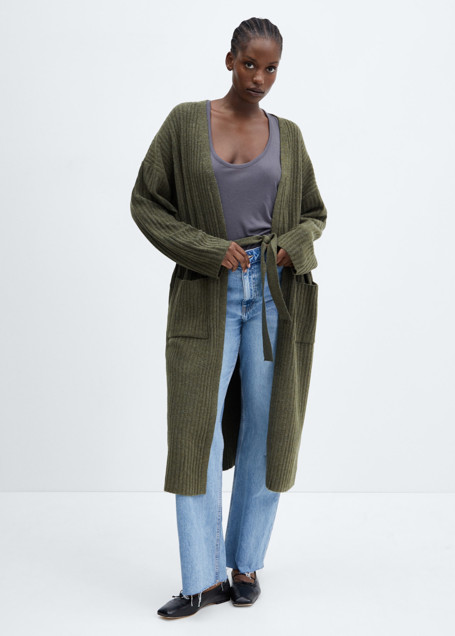 Grey Zero Cardigan Grün Knitted Wool Hooded Jacket Cable Knit