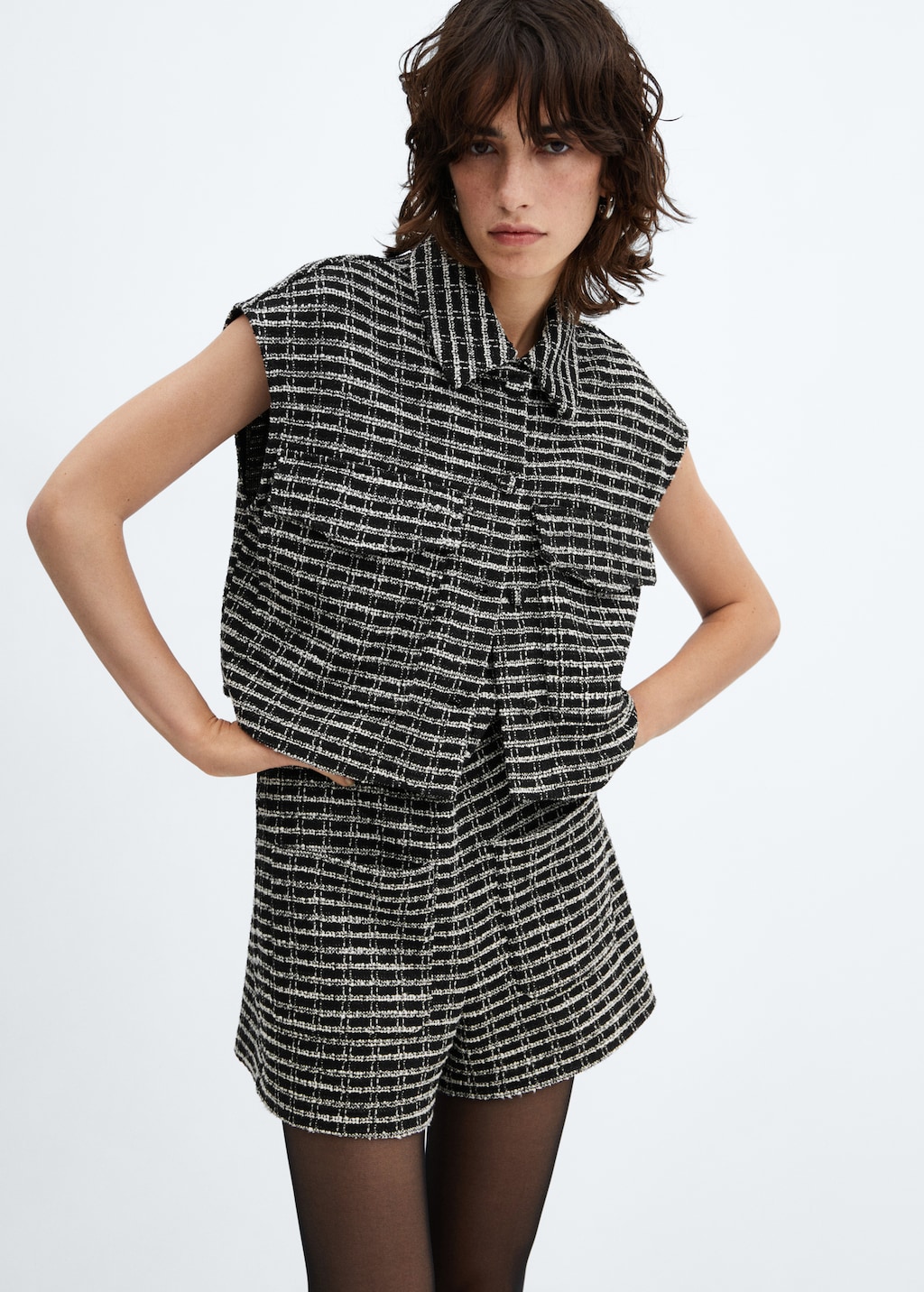 Short tweed jumpsuit with pockets - Women | MANGO OUTLET USA Short tweed jumpsuit with pockets - Women | MANGO OUTLET USA