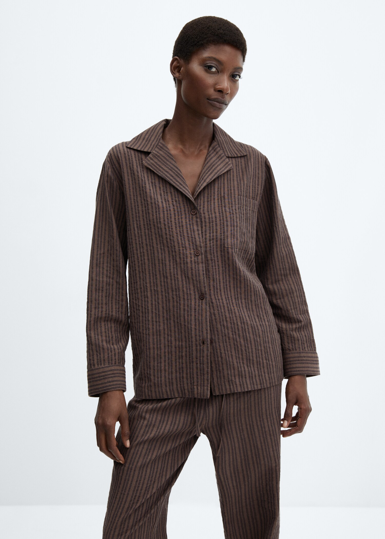 Pyjama long coton rayures - Plan moyen