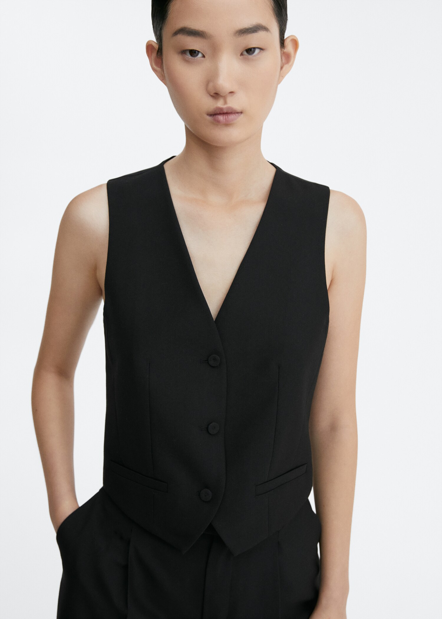 Check wool-blend suit waistcoat - Details of the article 1