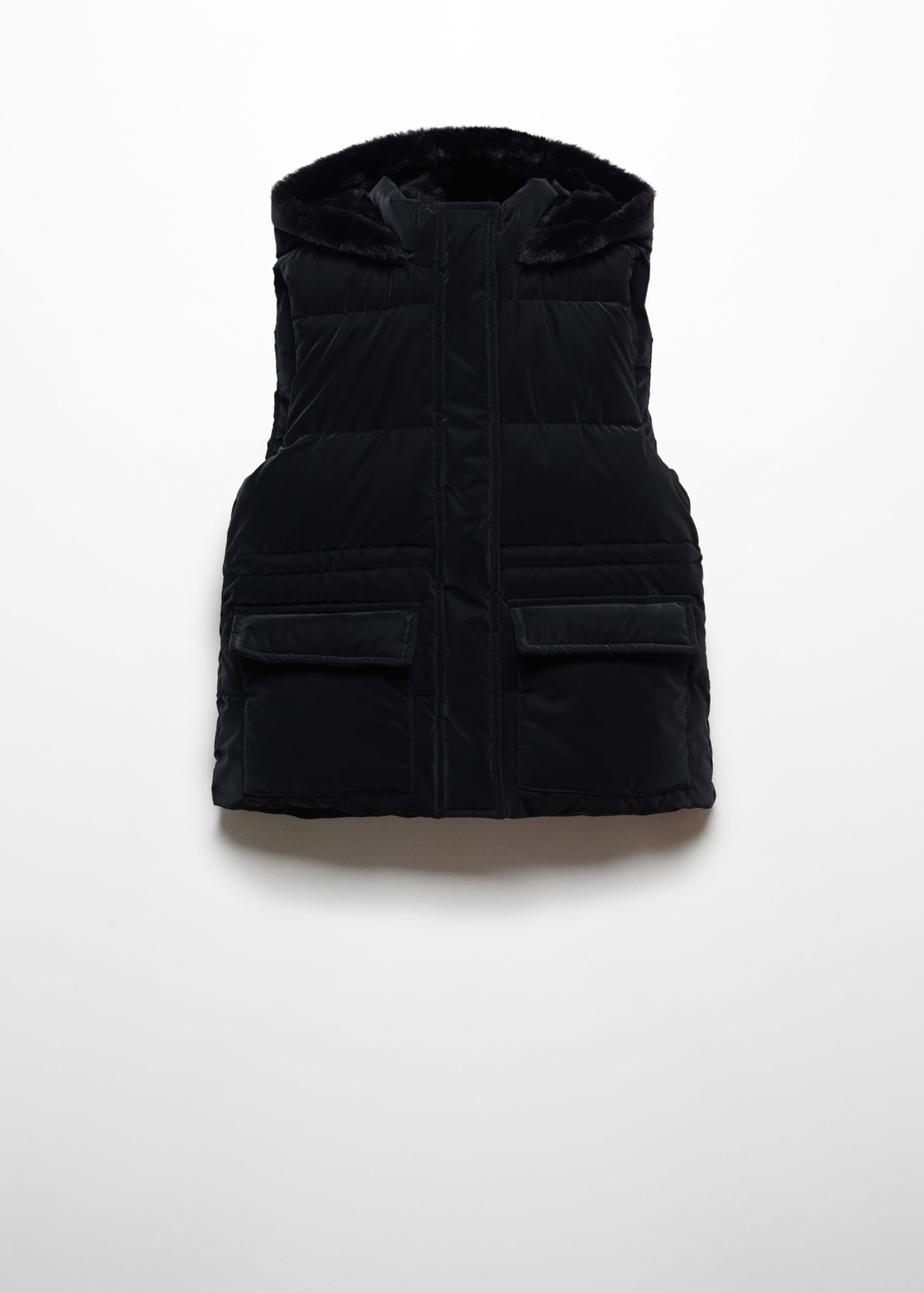 Quilted gilet with fur-effect hood - Article without model