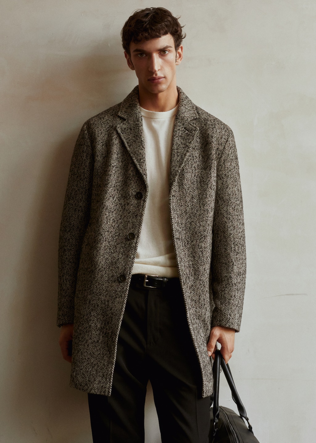 Recycled wool herringbone coat