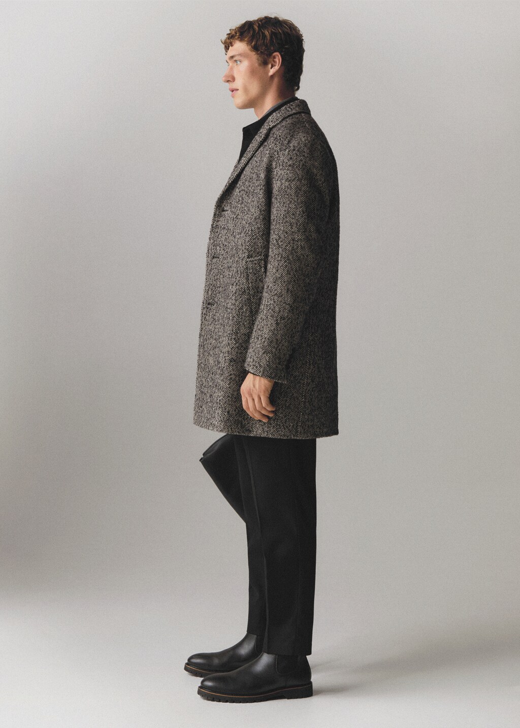 ジャケット・アウター herringbone wool-blend classic coat Italian Herringbone Wool-Blend Double-Breasted Coat in