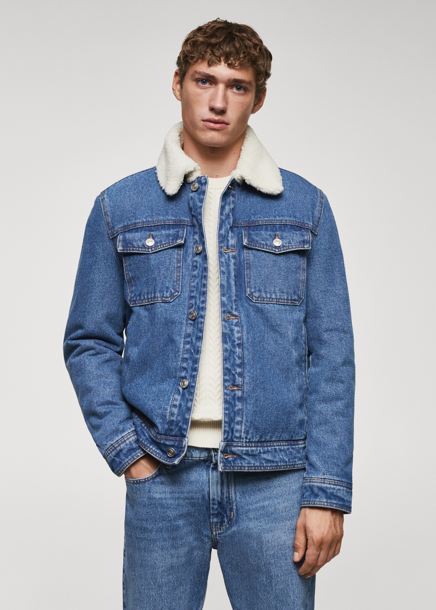 Shearling denim jacket Men MANGO OUTLET Bulgaria
