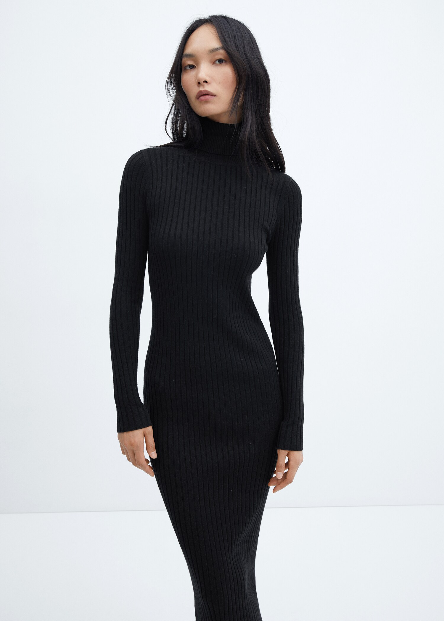 Turtleneck ribbed midi-dress - Medium plane