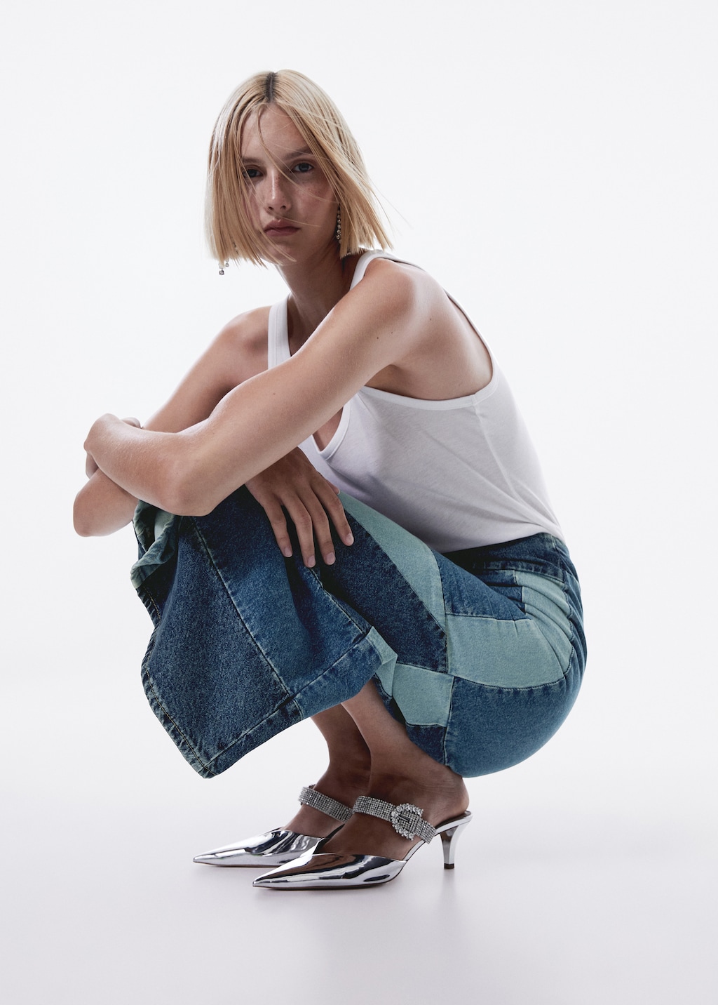 Patchwork denim skirt