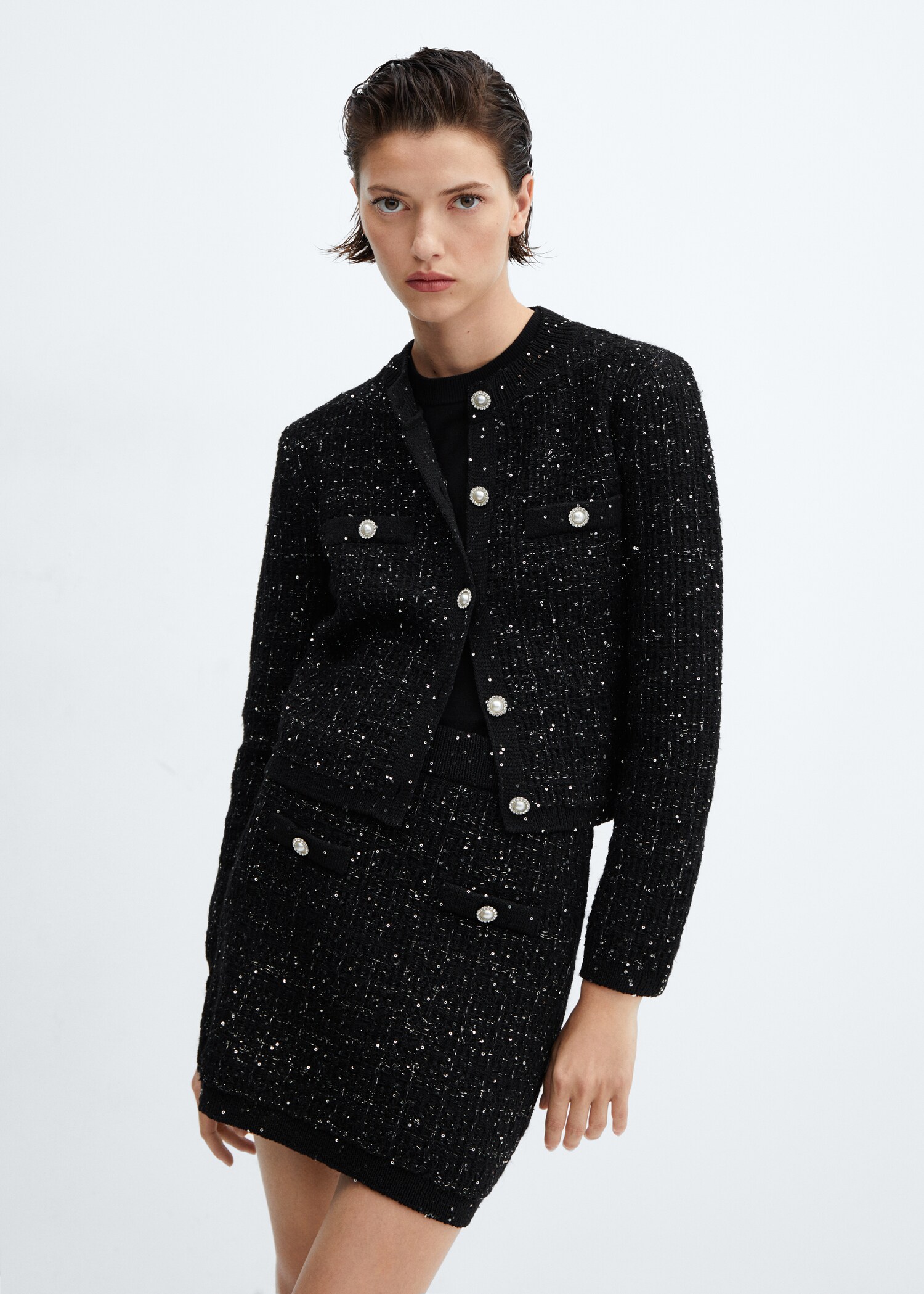 Tweed rok met knopen - Middenvlak