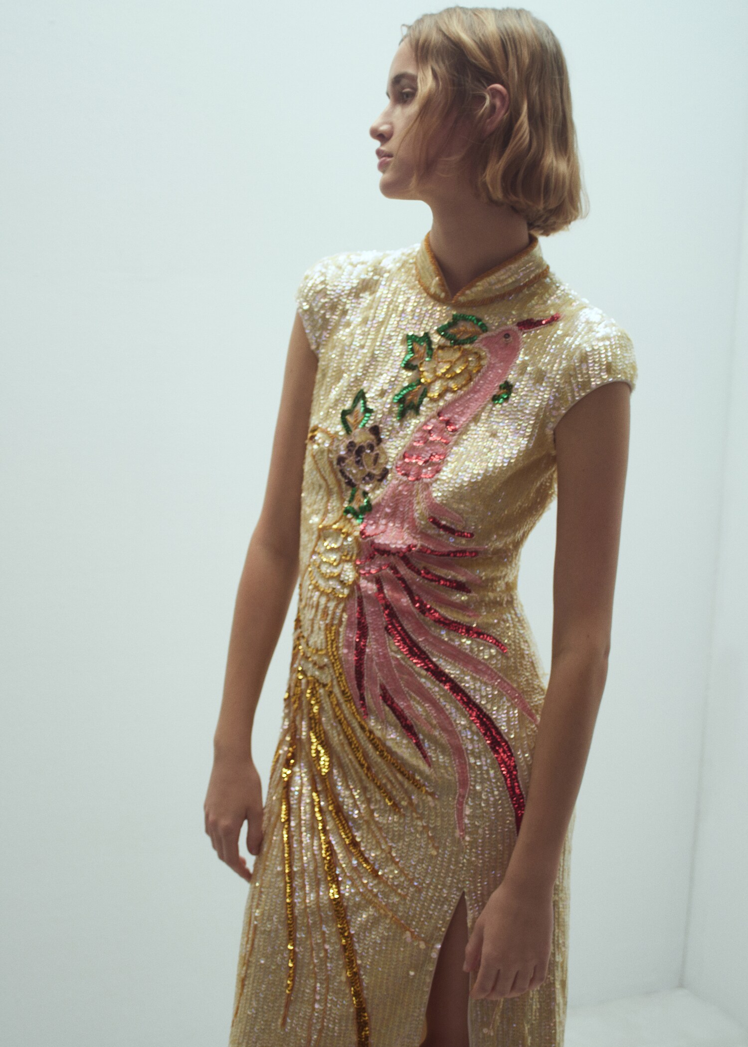 Vestido diseño bordado lentejuelas - Plano medio