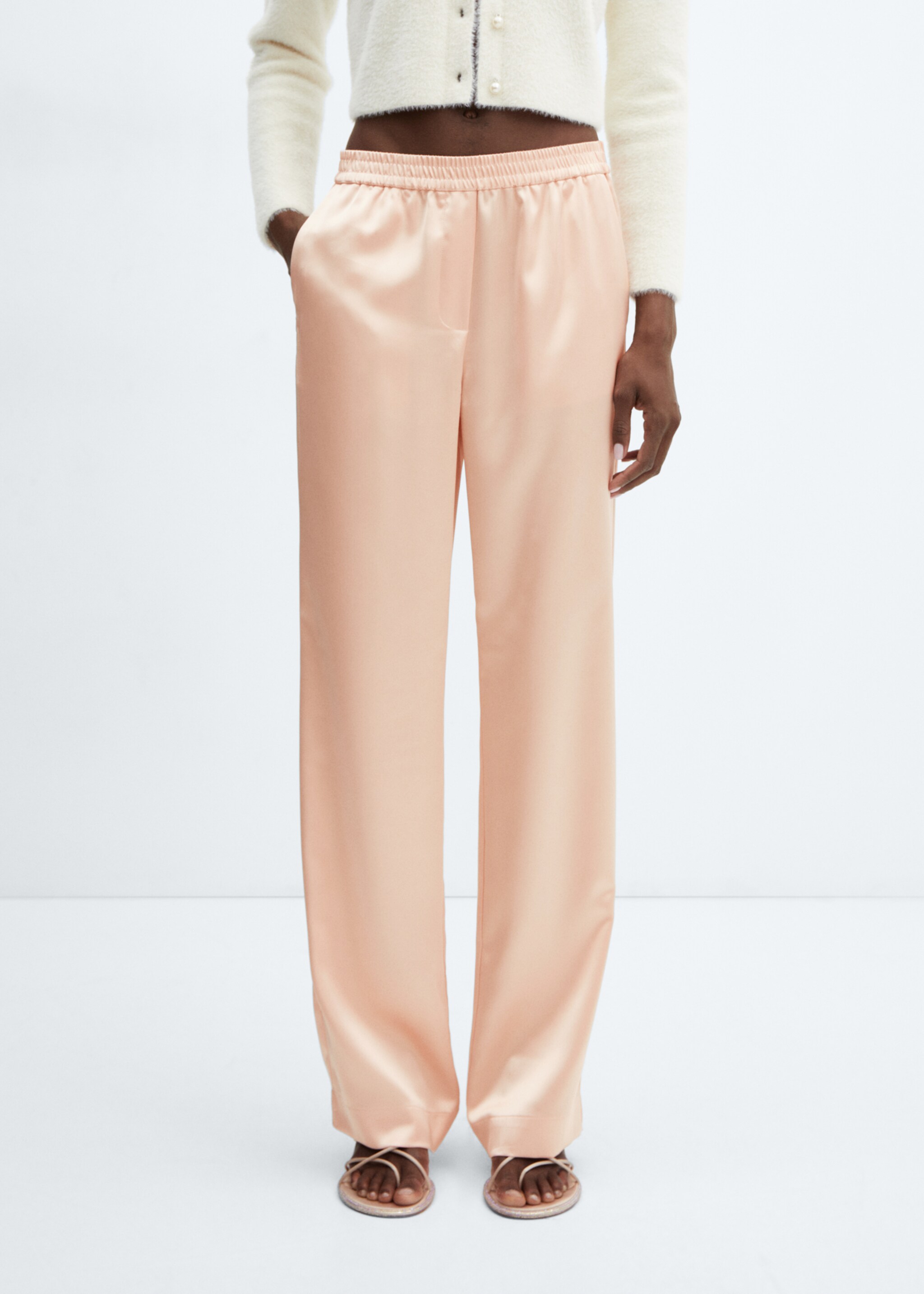 Pantalon satiné taille élastique - Plan moyen