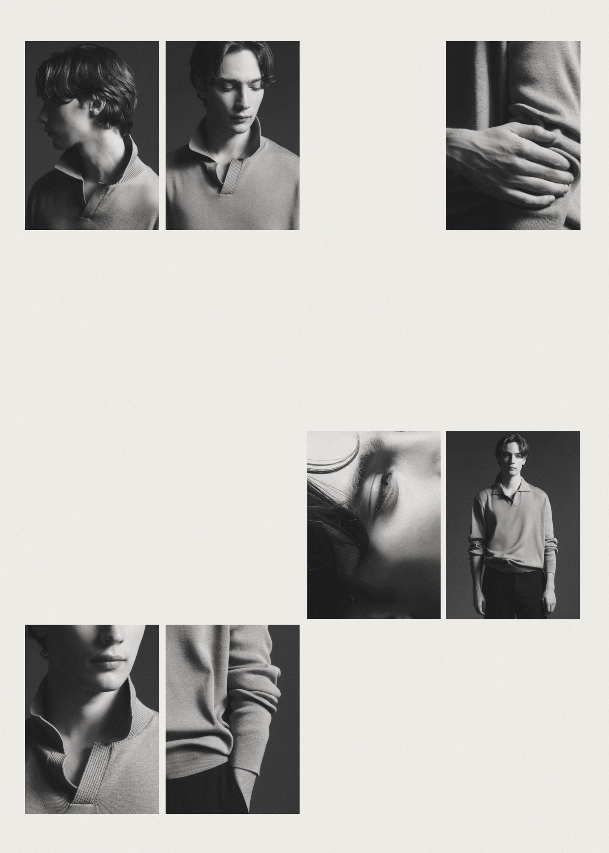 Polo collar wool sweater - Details of the article 6, Sand. Ref: 57089404-00.