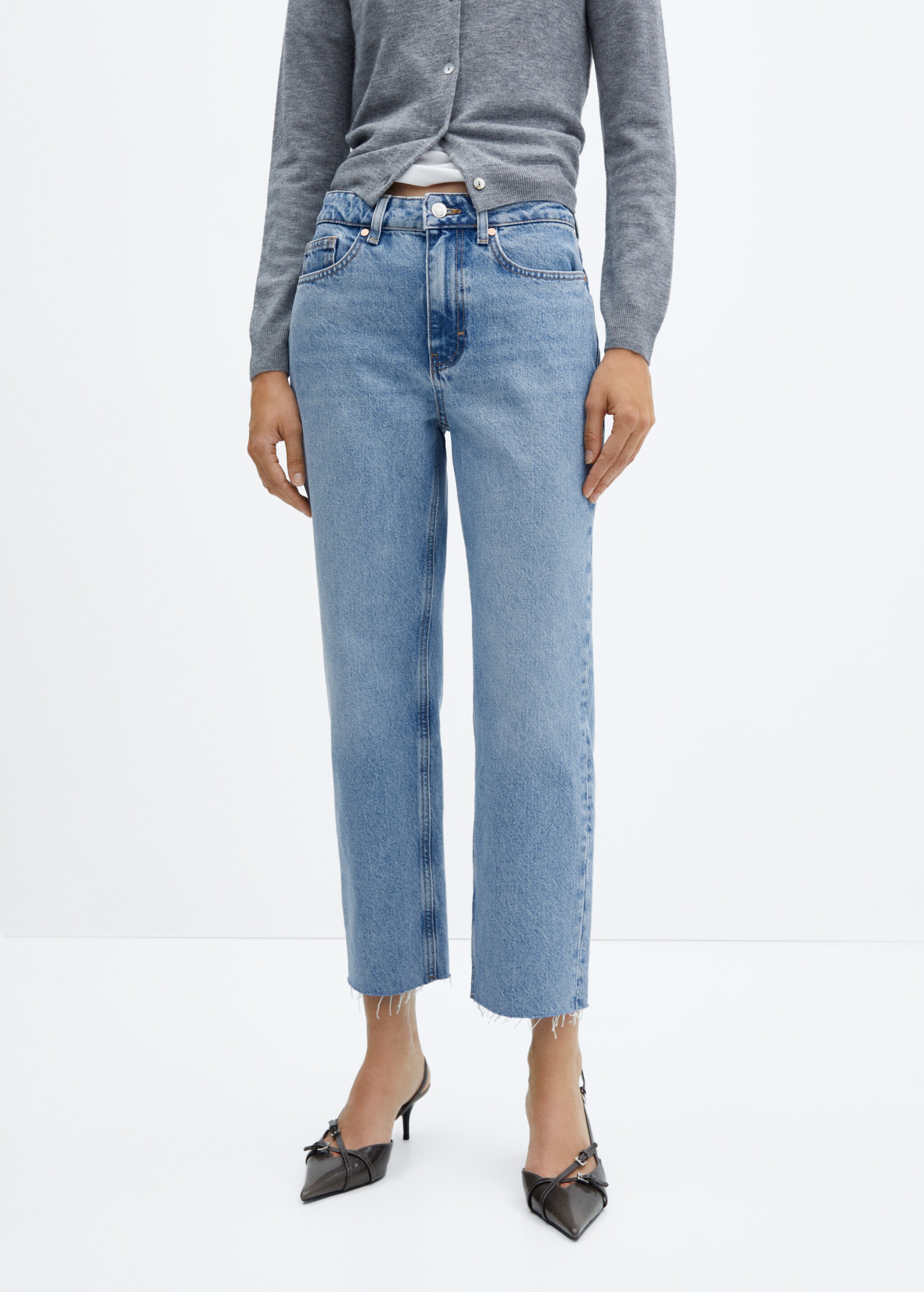 Rovné džíny s vysokým pasem - Náhled ve středové rovině