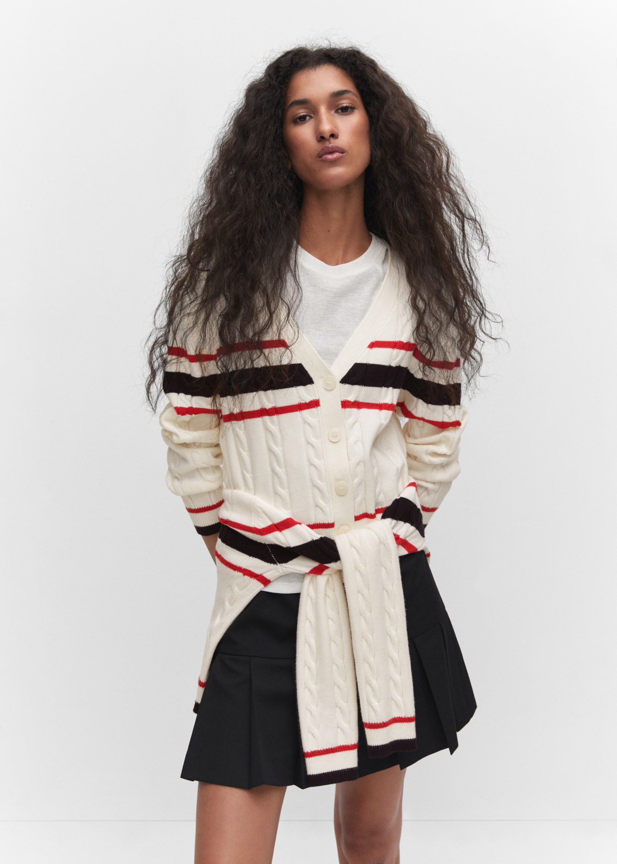 Cardigan maille torsadée rayures - Plan moyen