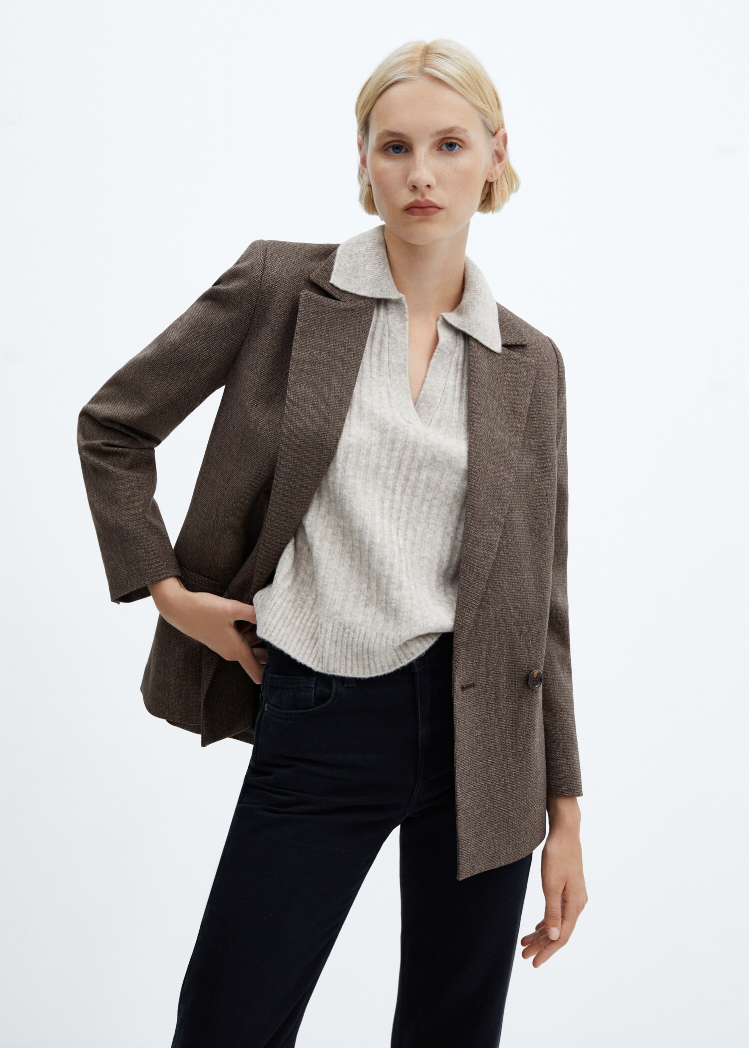 Double-breasted blazer with button - Medium plane