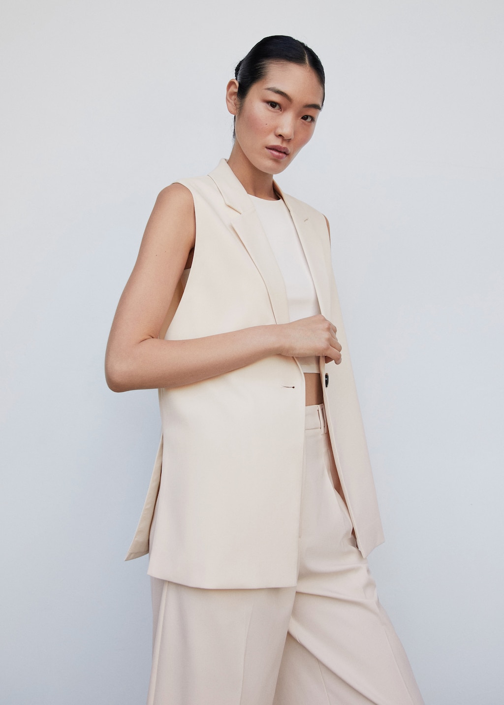 Gilet beige long hotsell