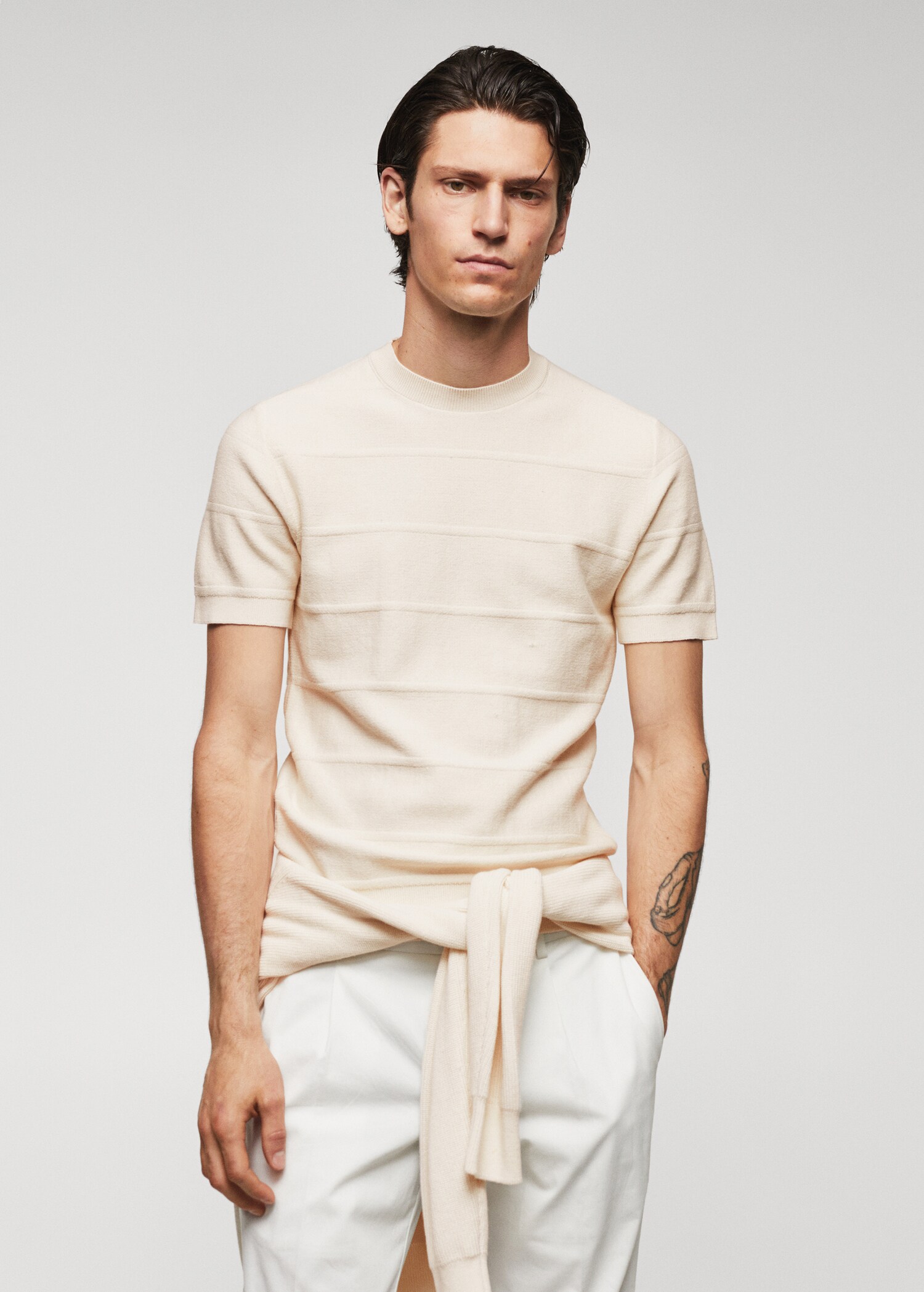 T-shirt maglia cotone texture righe - Piano medio