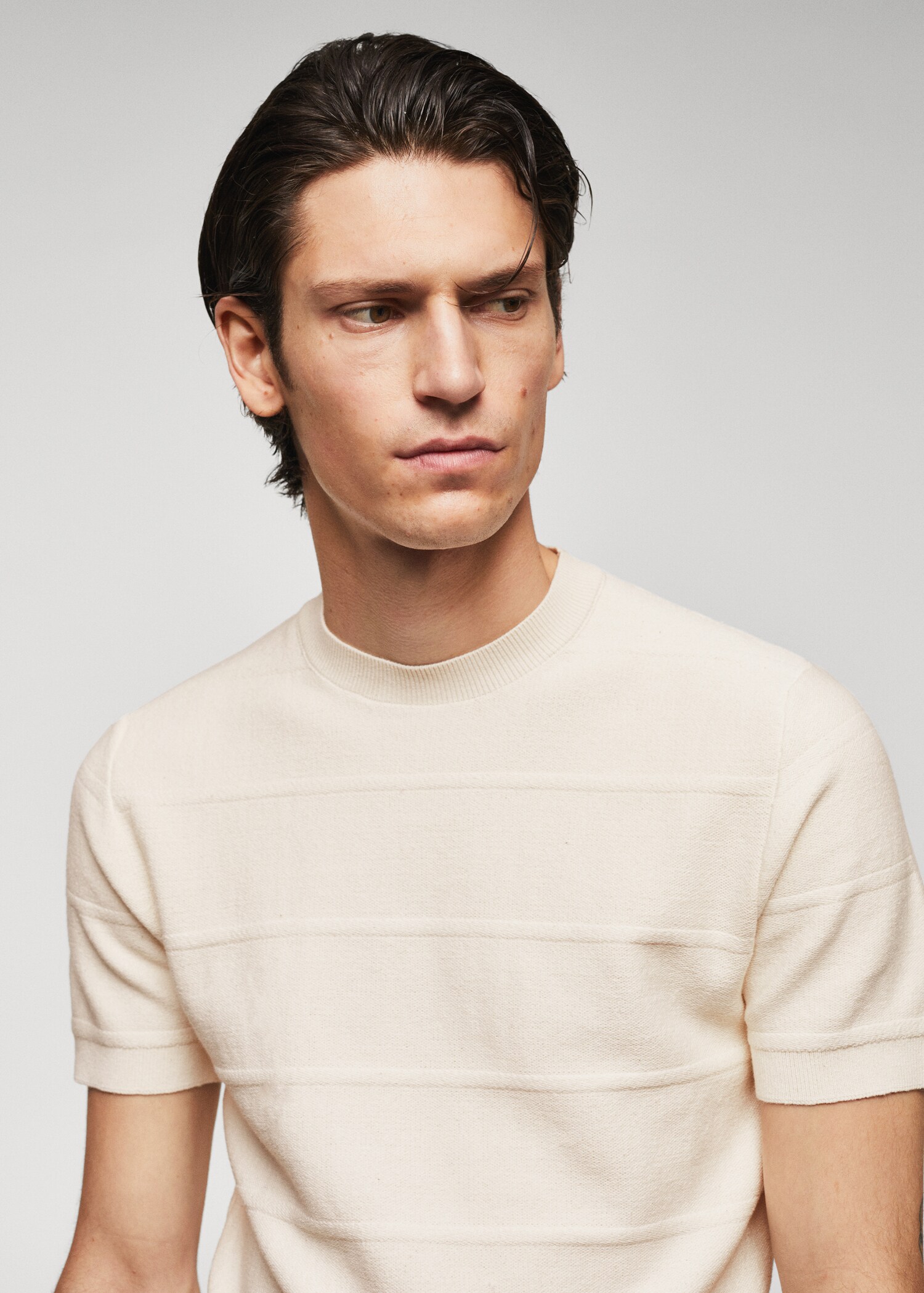 T-shirt maglia cotone texture righe - Dettaglio dell'articolo 1