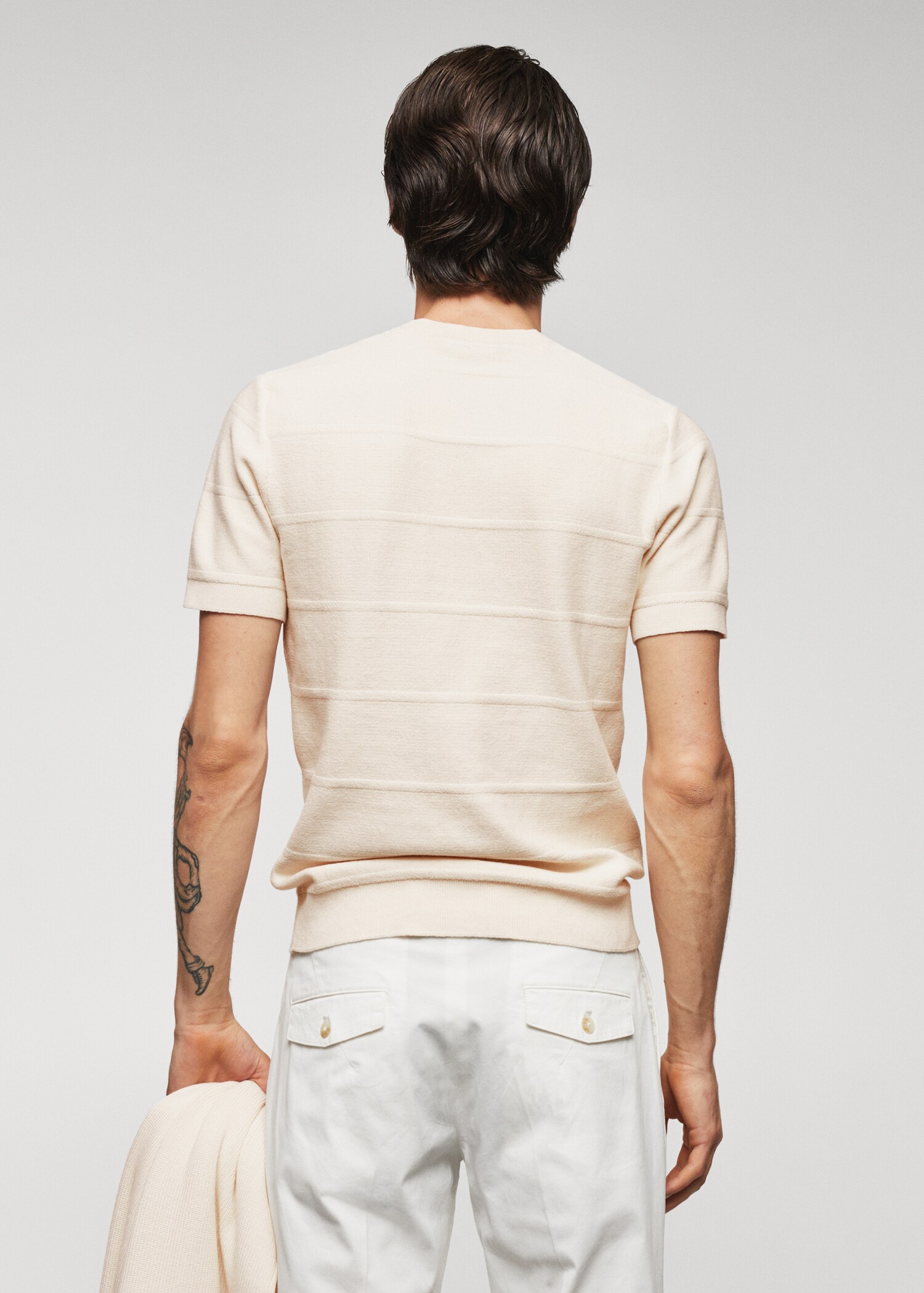 T-shirt maglia cotone texture righe - Retro dell'articolo