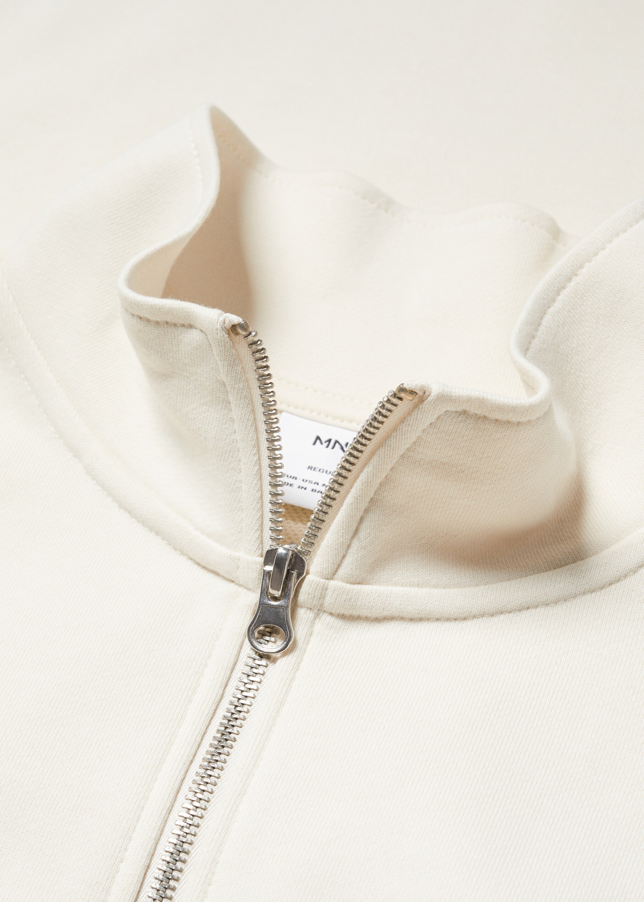 Cotton sweatshirt with zip neck - Details of the article 8, Ecru. Ref: 57094402-00.