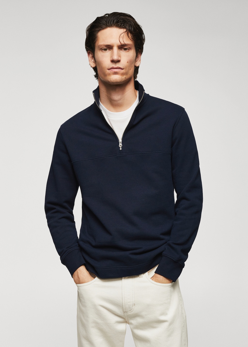 Cotton sweatshirt with zip neck Men MANGO OUTLET United Kingdom