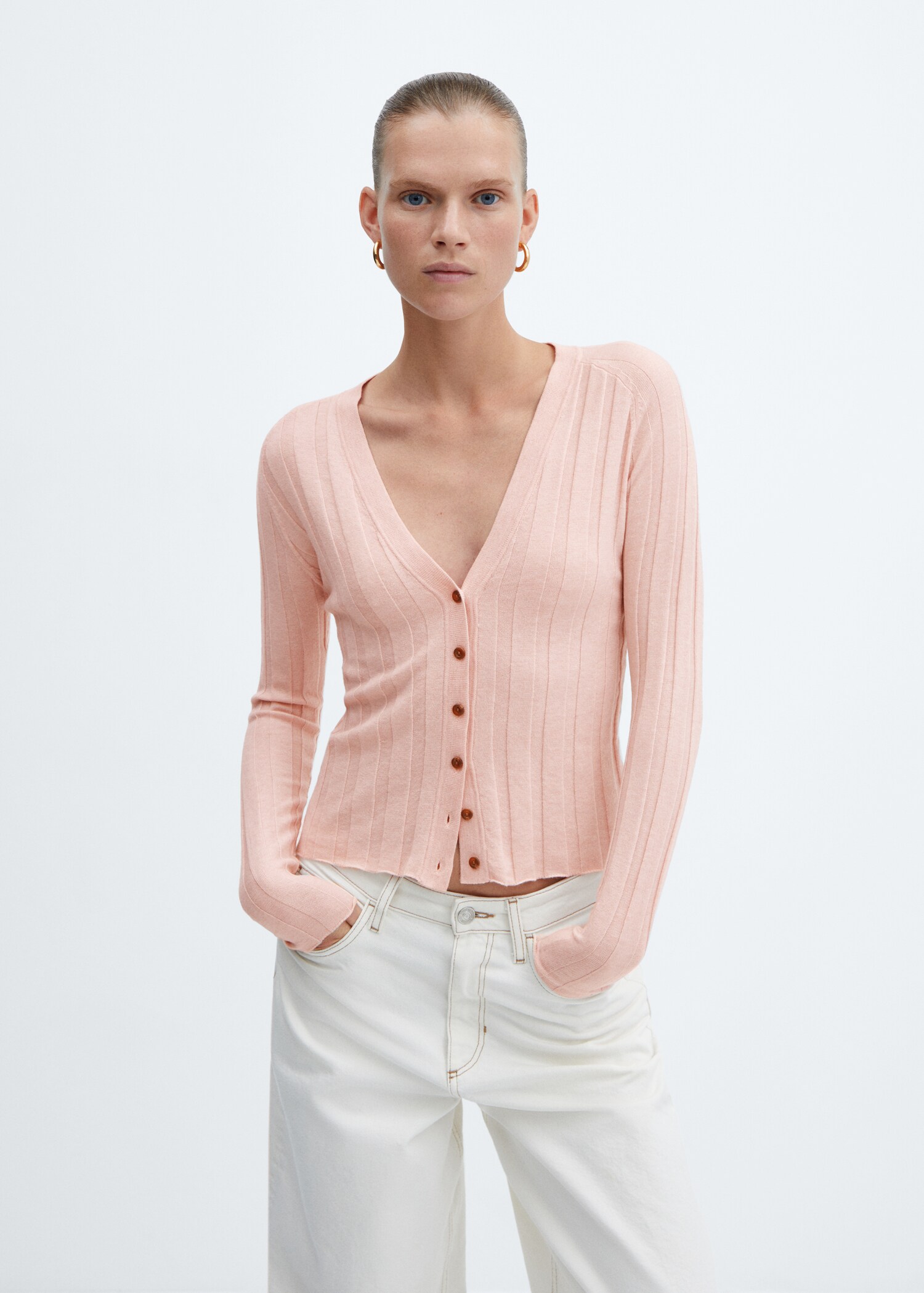 Buttoned ribbed cardigan - Medium plane