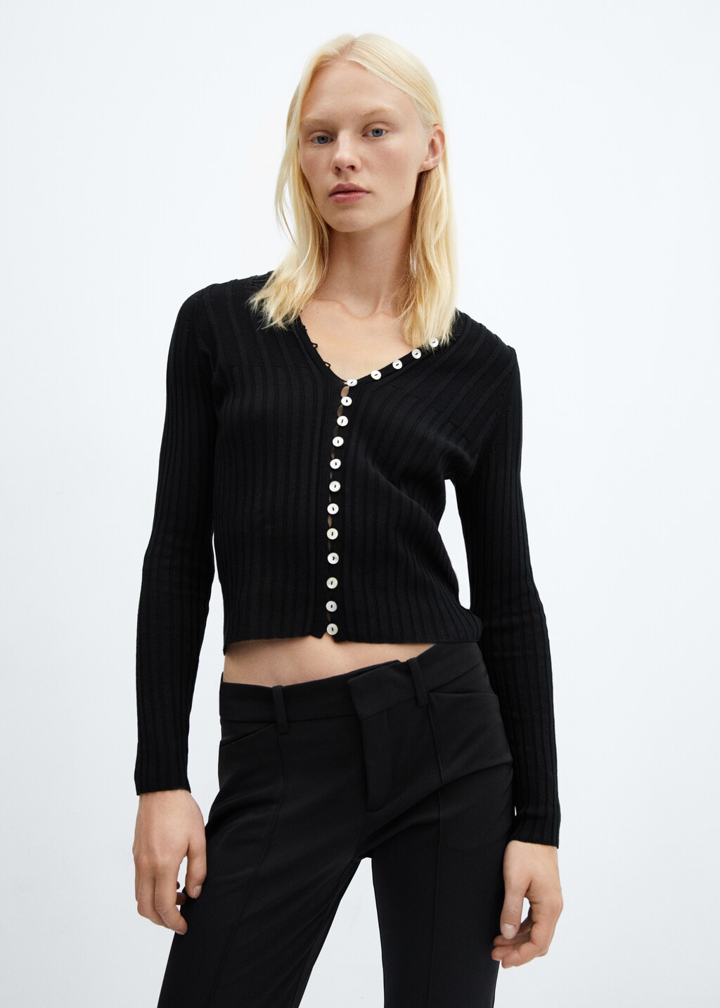 Buttoned ribbed cardigan - Women | MANGO OUTLET USA Buttoned ribbed cardigan - Women | MANGO OUTLET USA