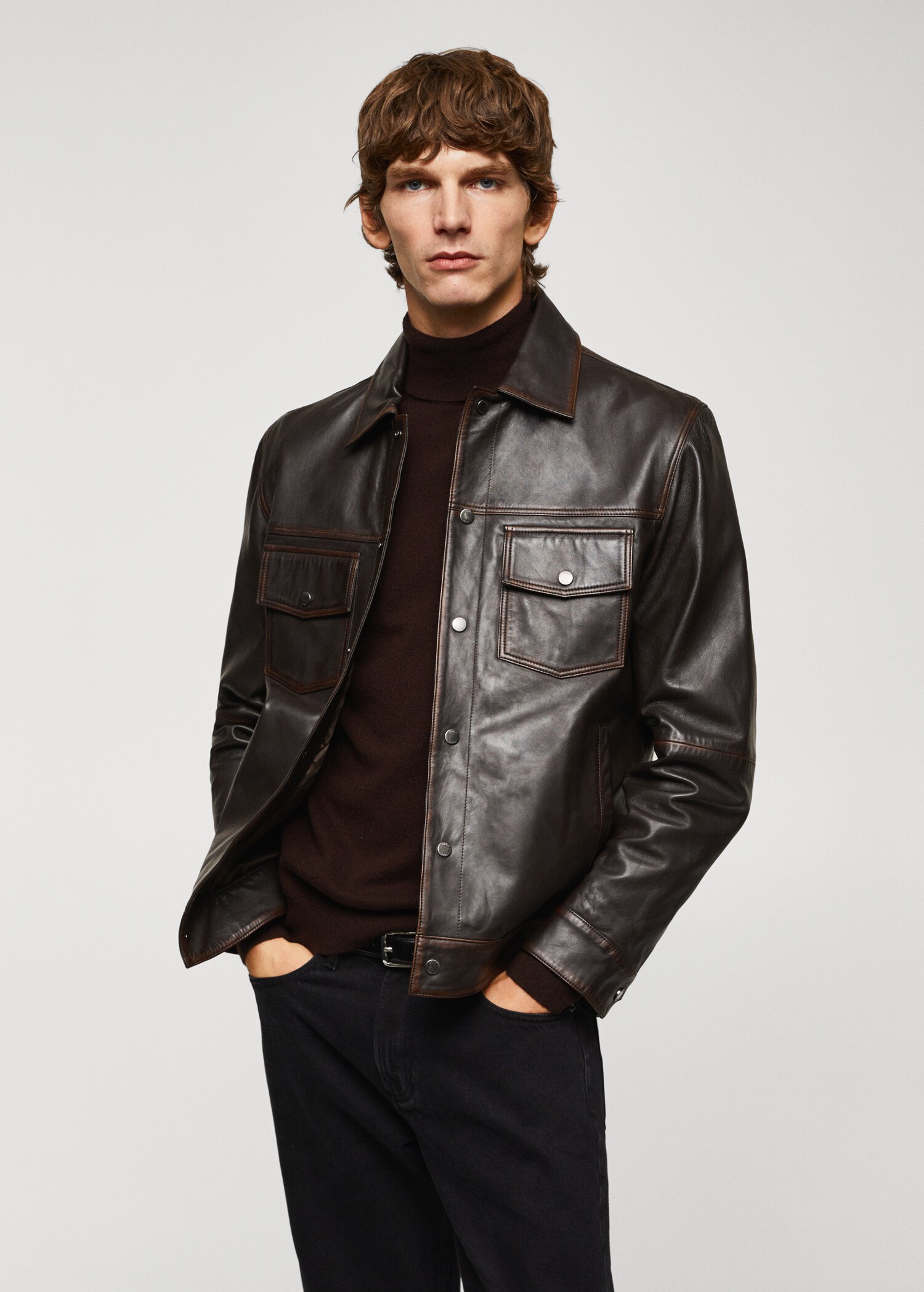 Lederjacke im Used-Look - Mittlere Ansicht