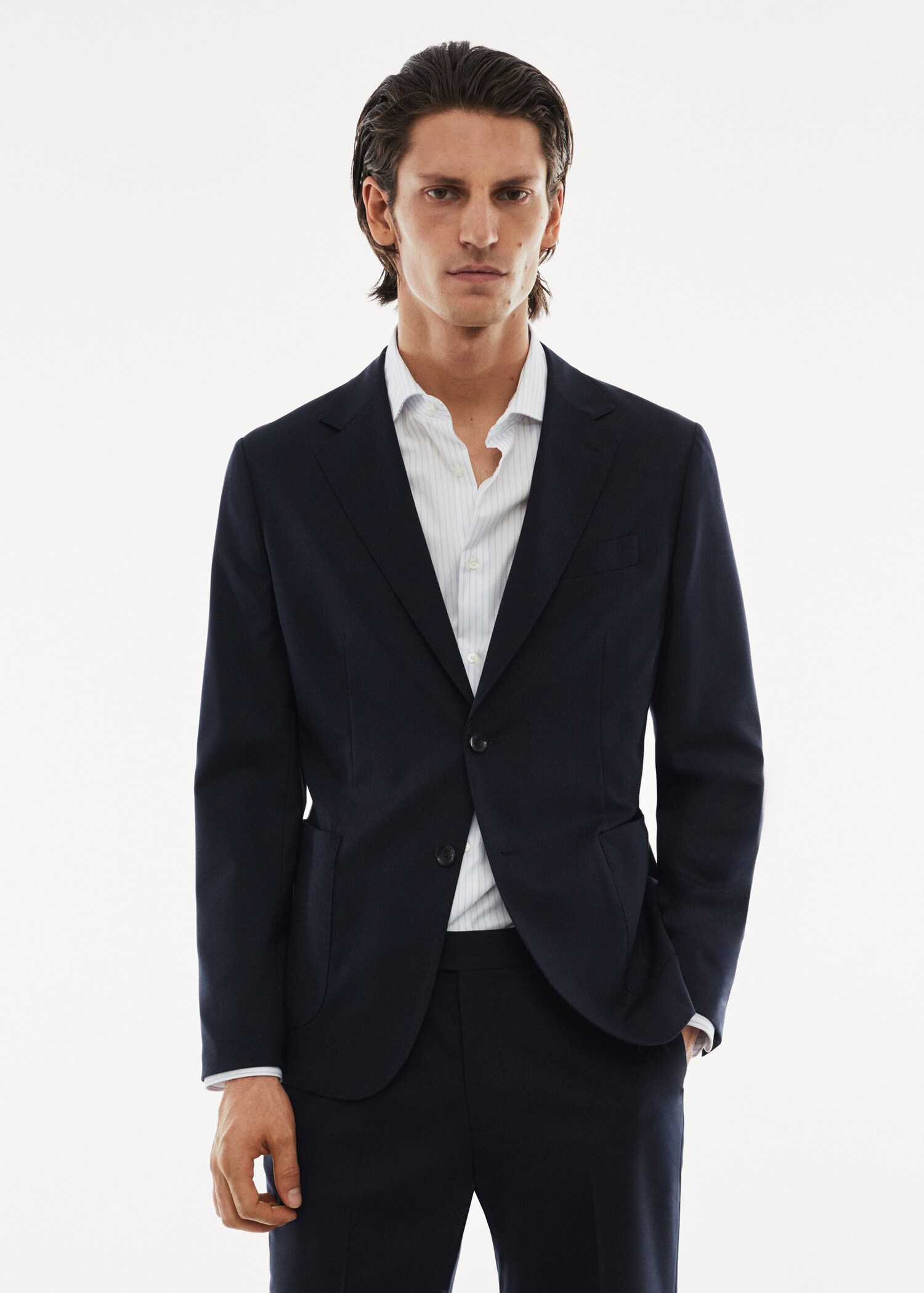 Stretch virgin wool suit jacket - Medium plane