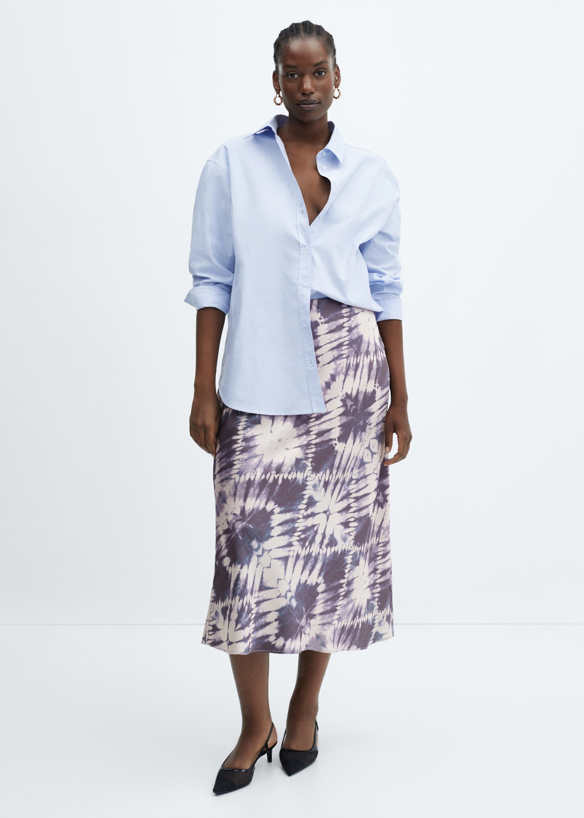 Satin tie-dye skirt - Details of the article 3, Light/Pastel Purple. Ref: 57096021-00.