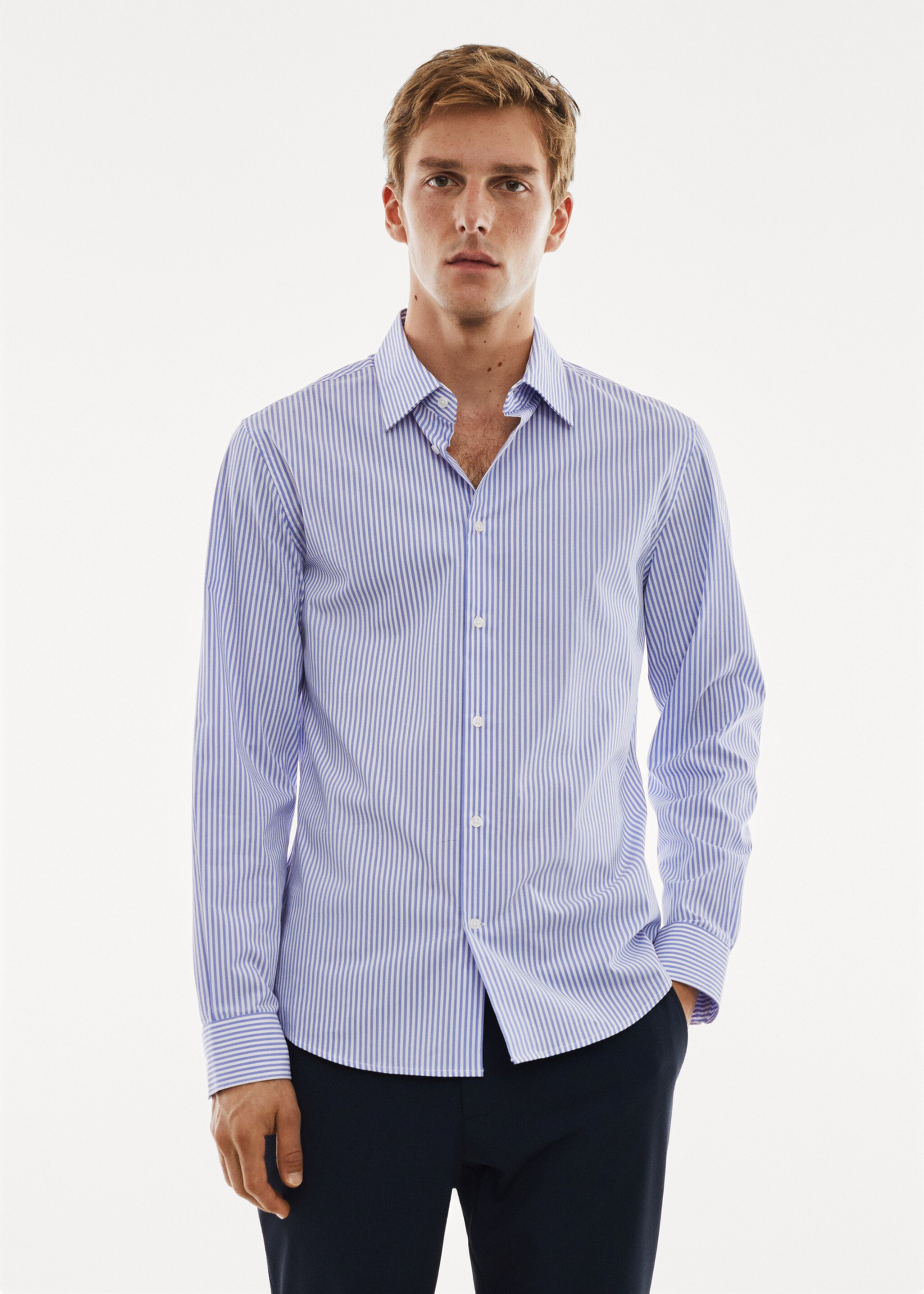 Stretch-fabric slim-fit striped shirt - Medium plane