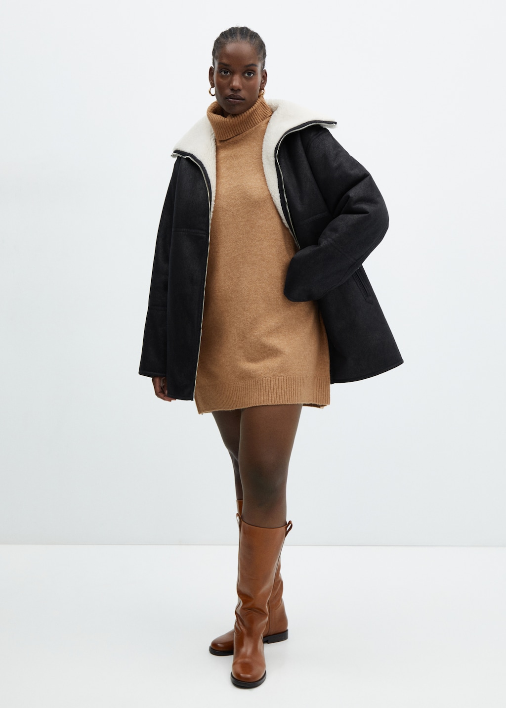 Shearling-lined coat with zip - Women | MANGO OUTLET USA