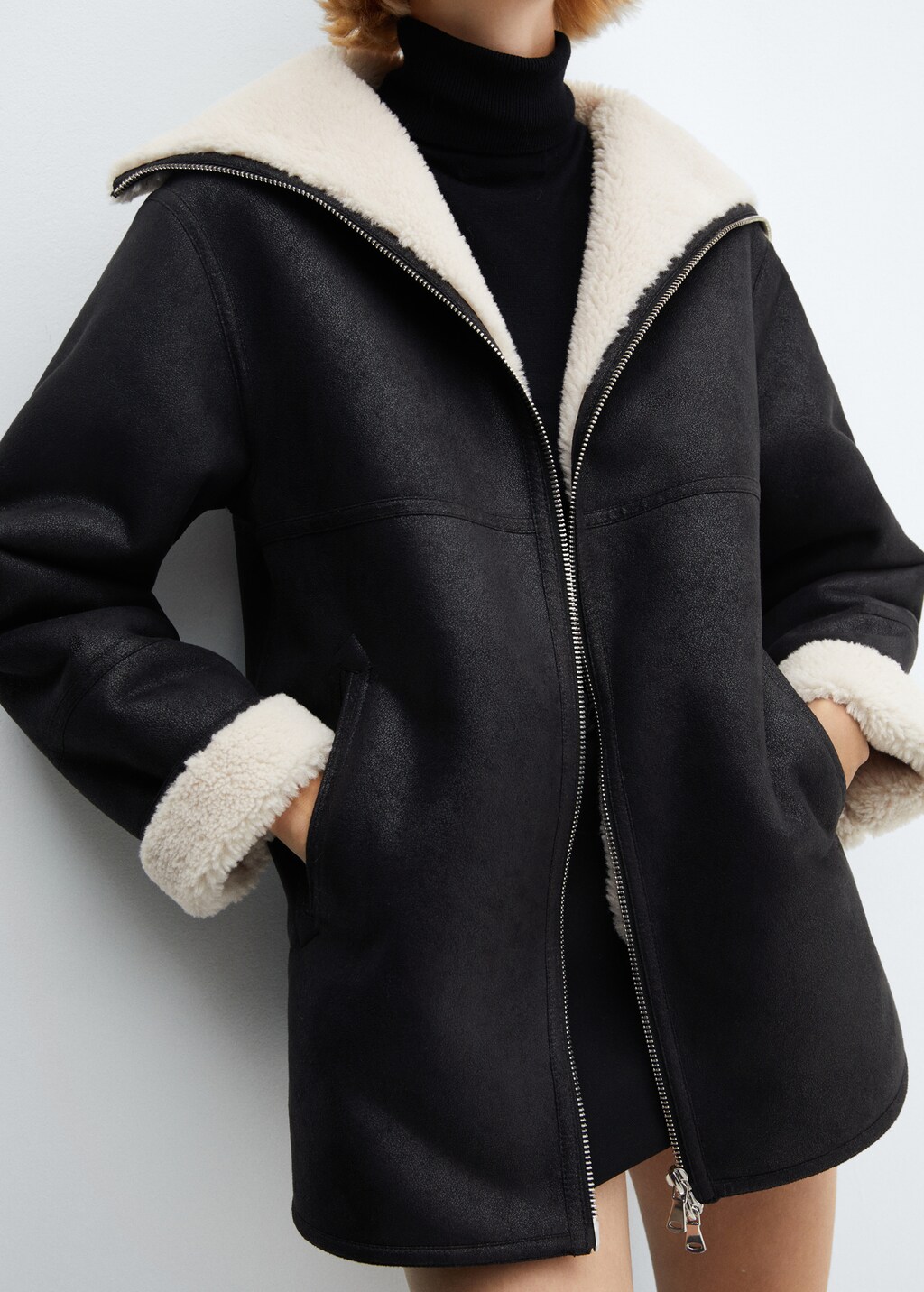 Mango faux shearling lined coat sales