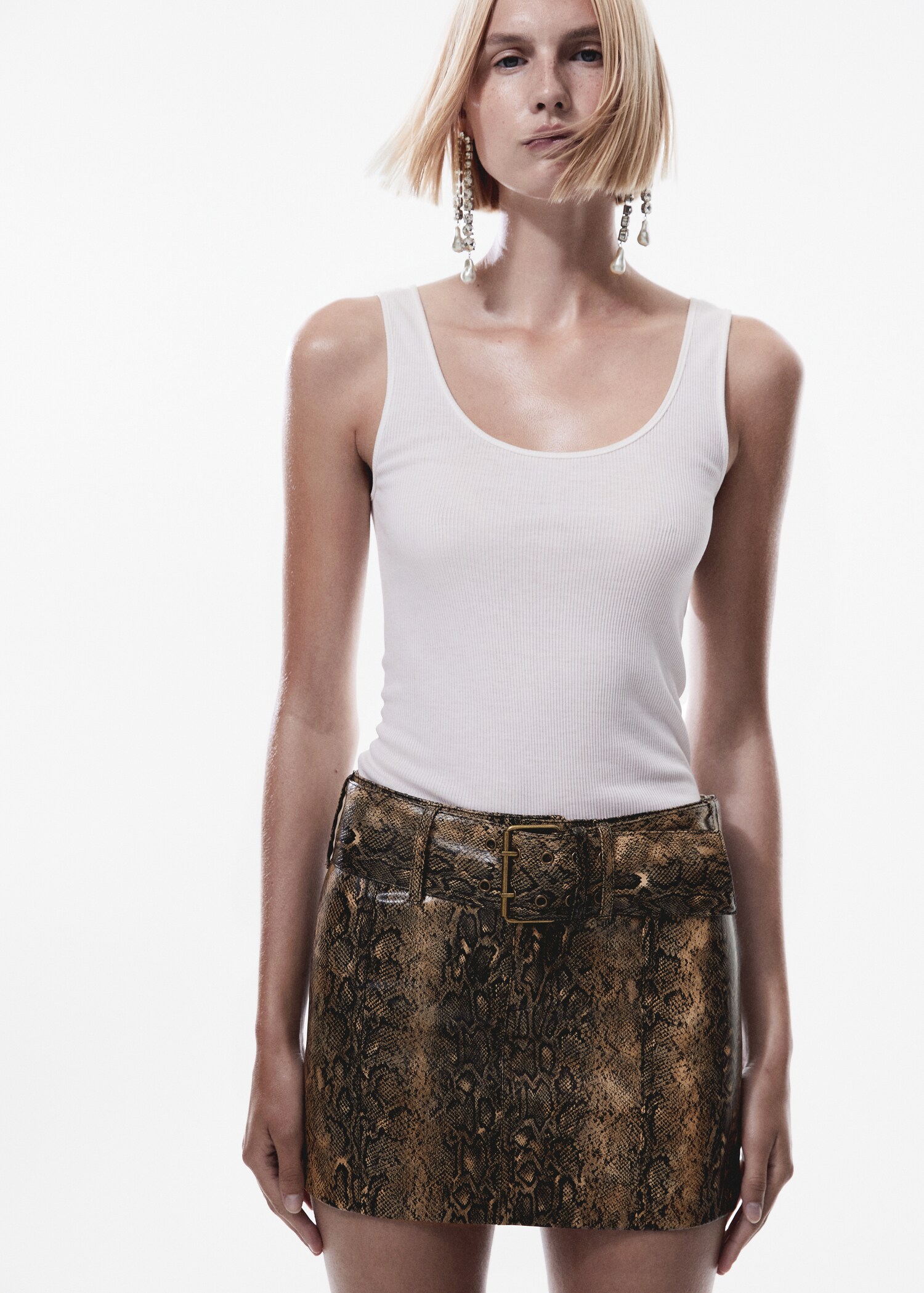 Animal-print mini-skirt with belt - Medium plane