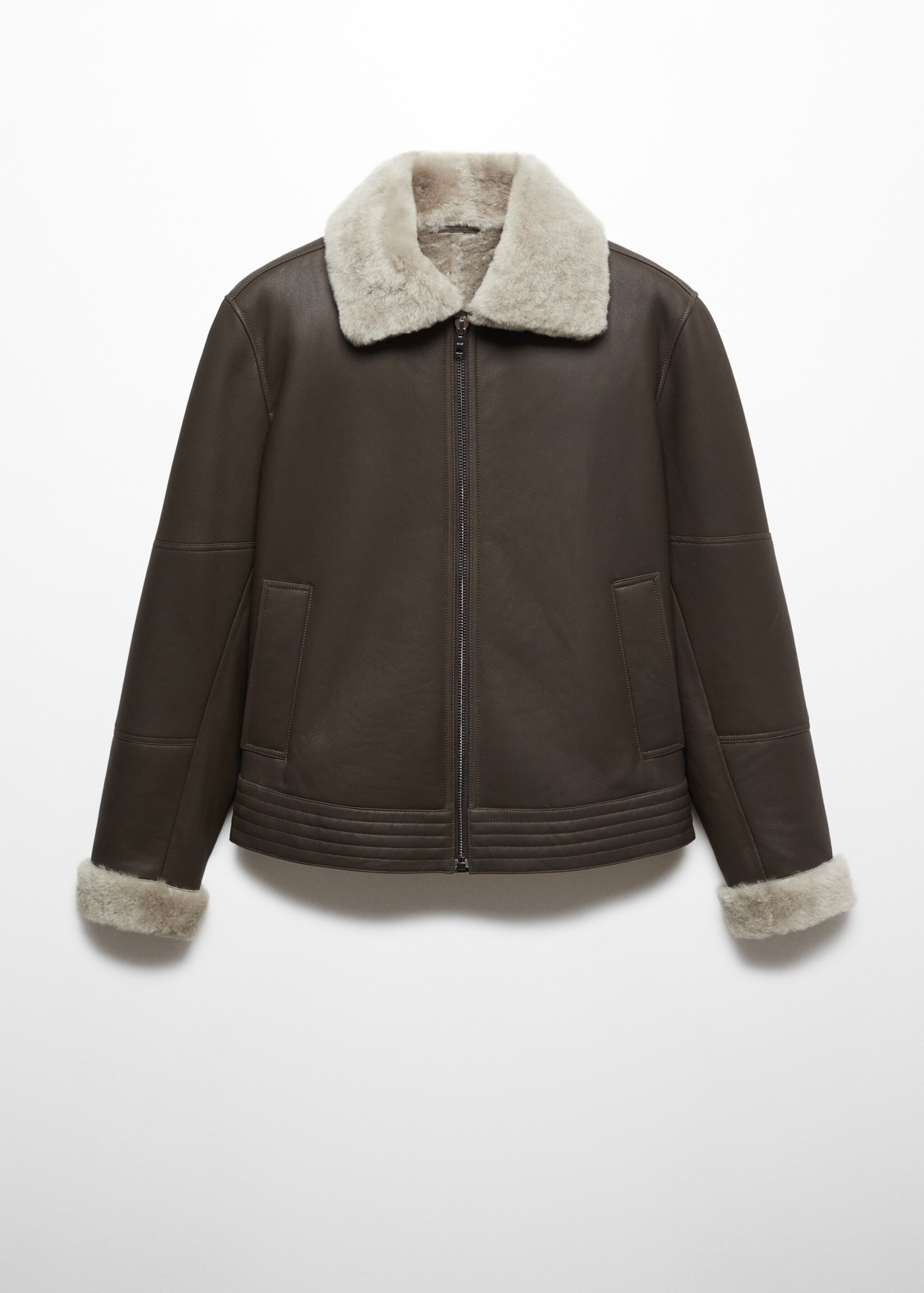 Doubleface-Fliegerjacke aus Leder - Artikel ohne Model, Grau. Ref: 57097897-00.