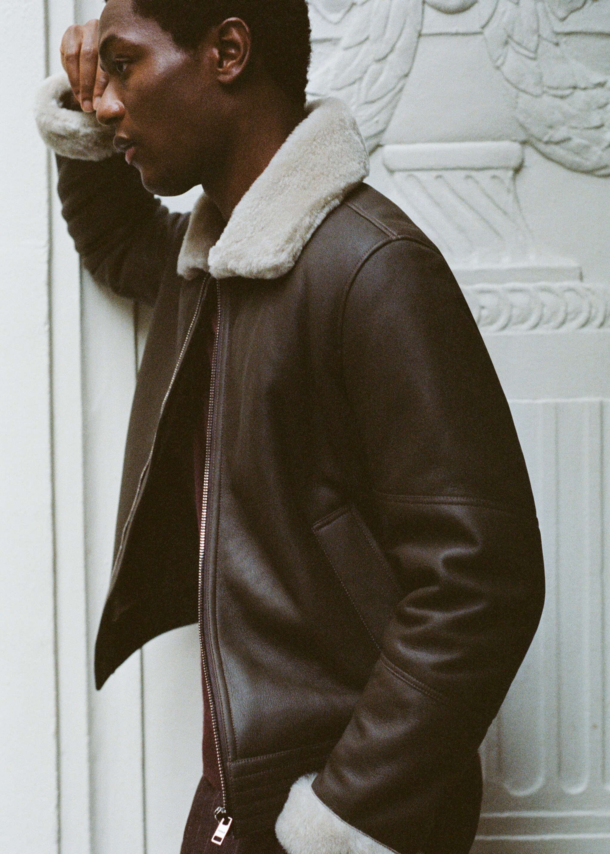 Doubleface-Fliegerjacke aus Leder - Detail des Artikels 5, Grau. Ref: 57097897-00.