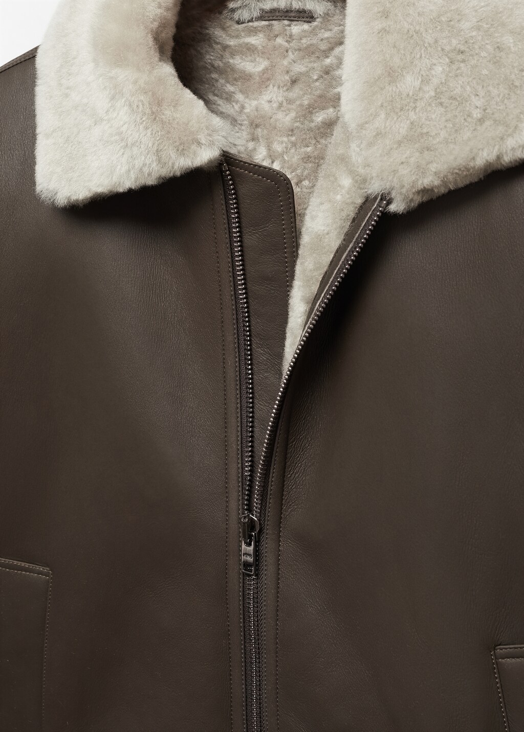 Shearling-lined leather aviator jacket - Men | MANGO OUTLET USA