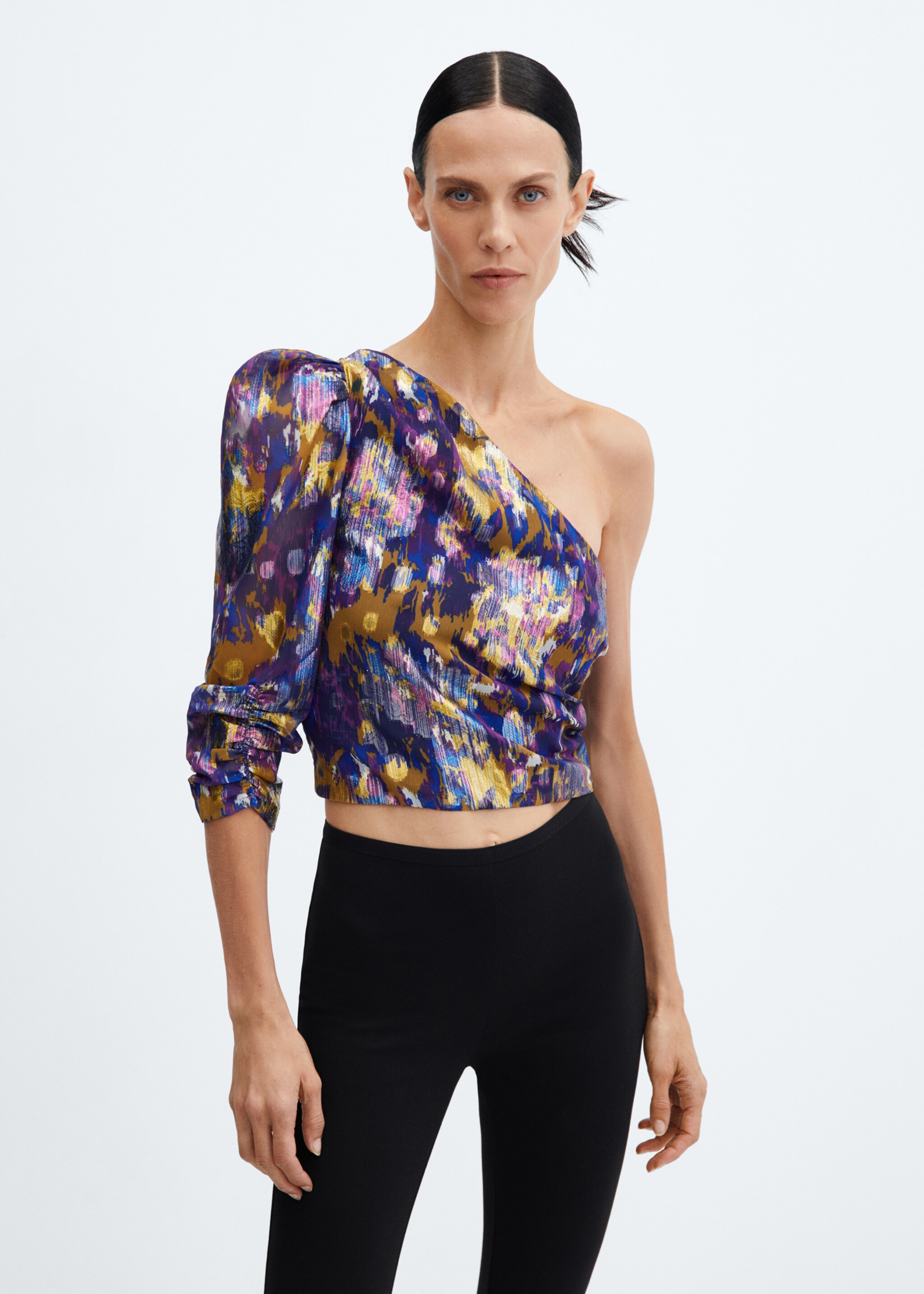 Asymmetrical printed blouse - Medium plane, Black. Ref: 57098269-00.