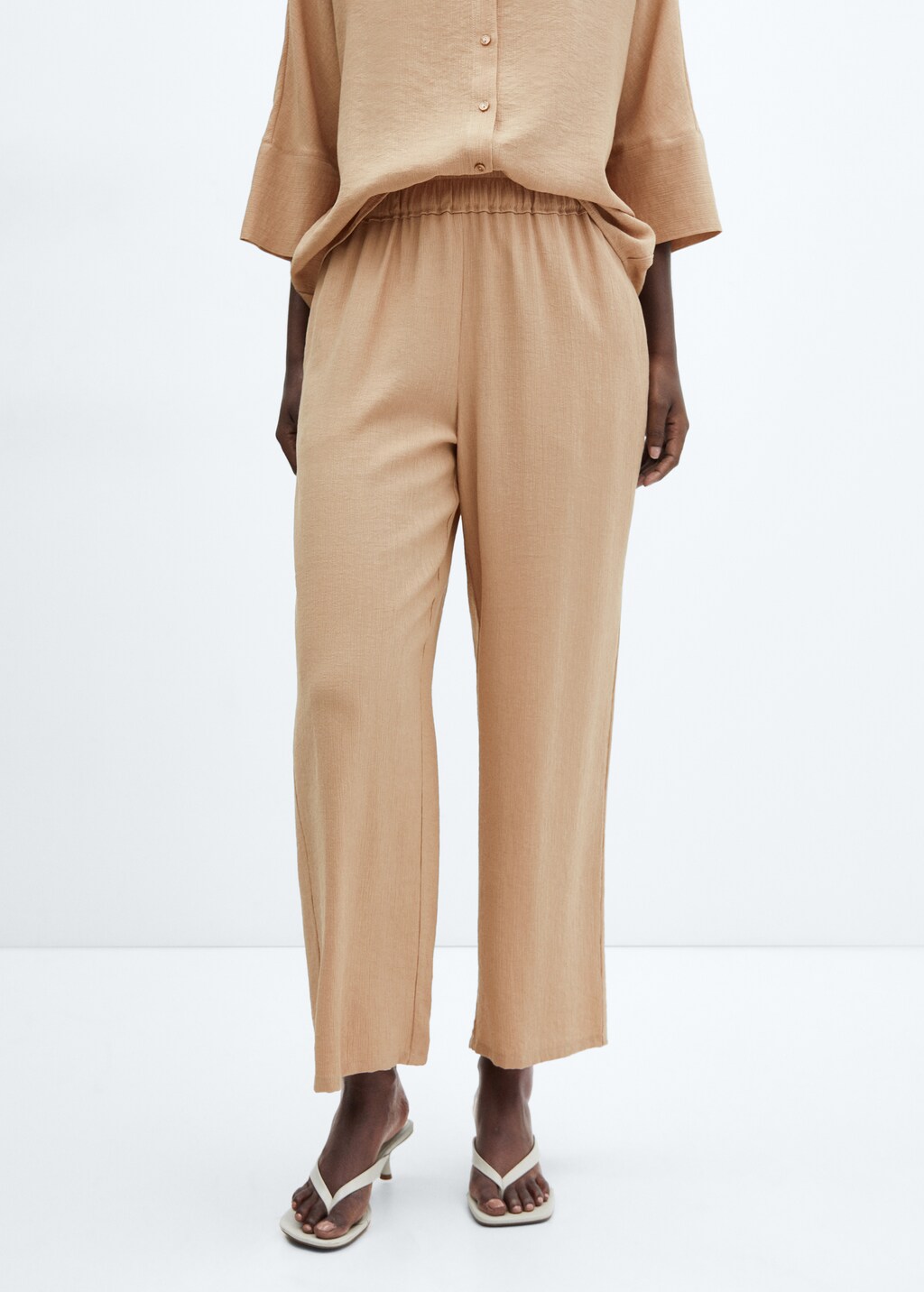 Satin trousers with elastic waist - Women | MANGO OUTLET USA