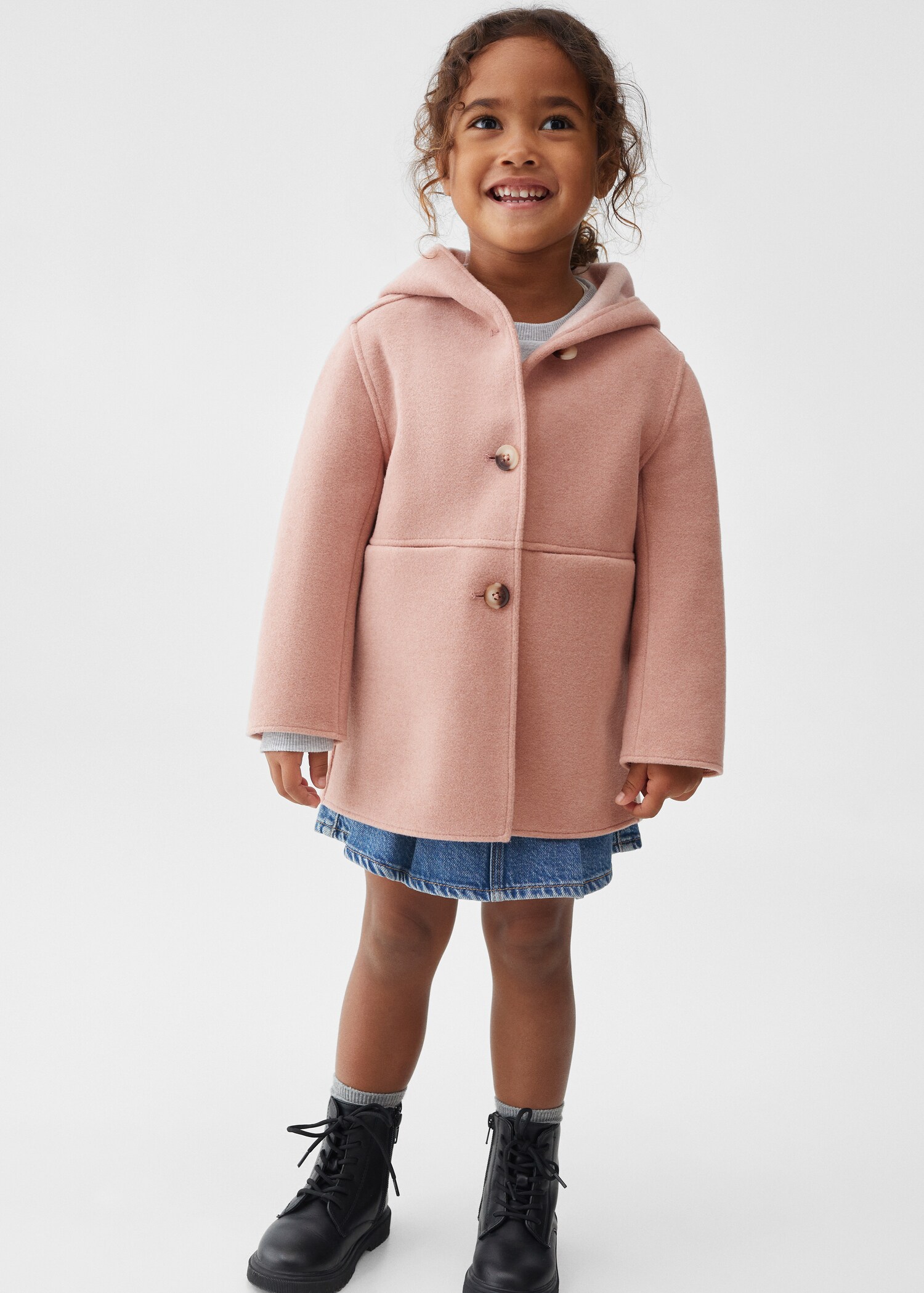 Hooded button coat - Medium plane