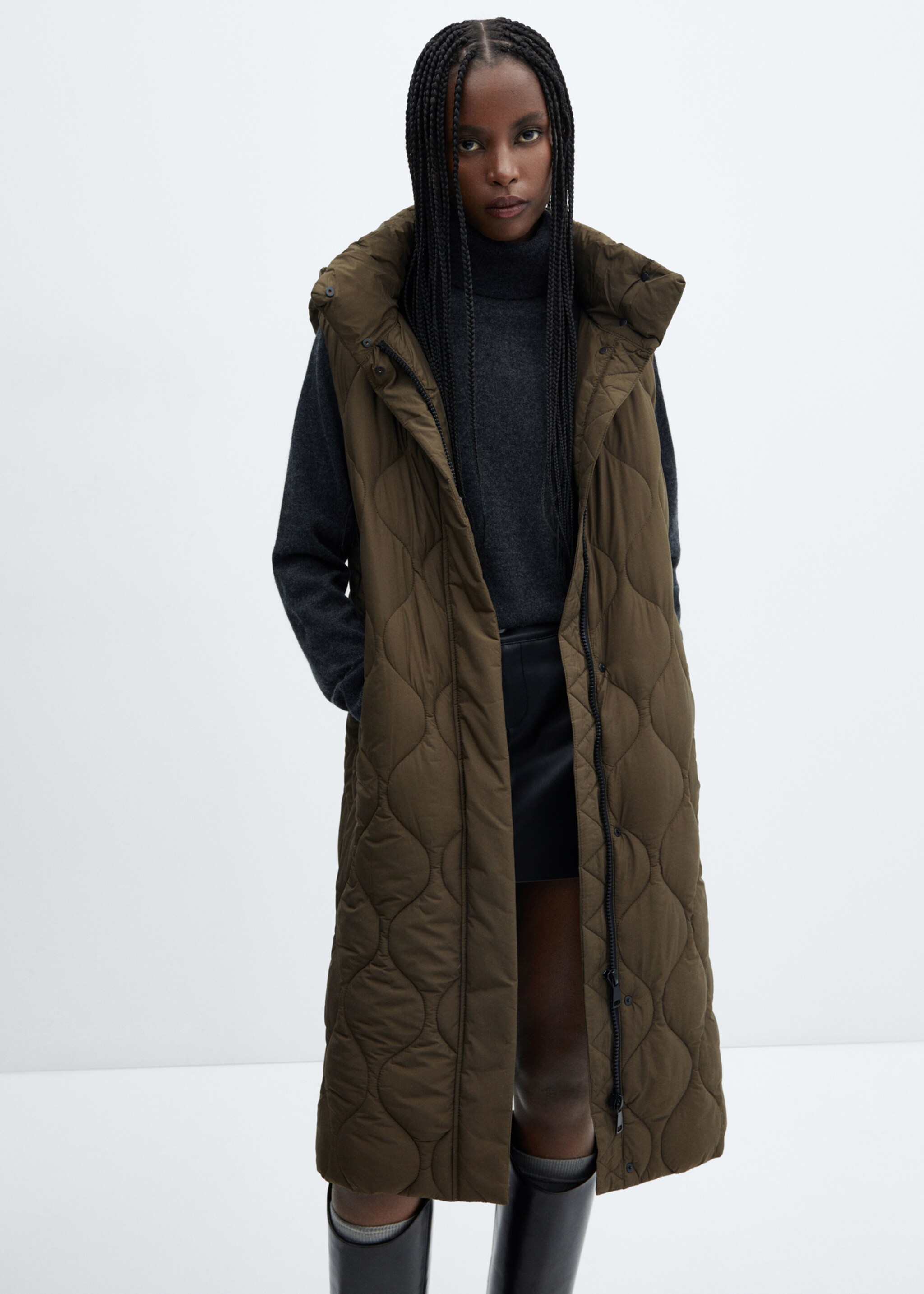 Long puffer vest - Medium plane, Khaki. Ref: 57856710-00.