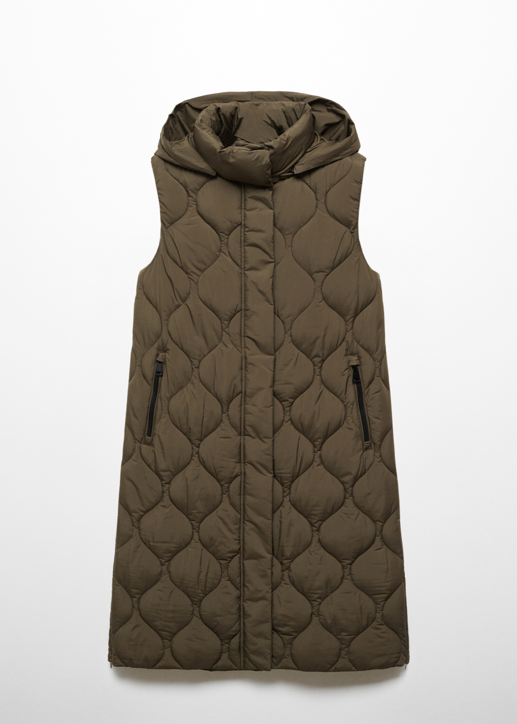 Long puffer vest - Article without model, Khaki. Ref: 57856710-00.