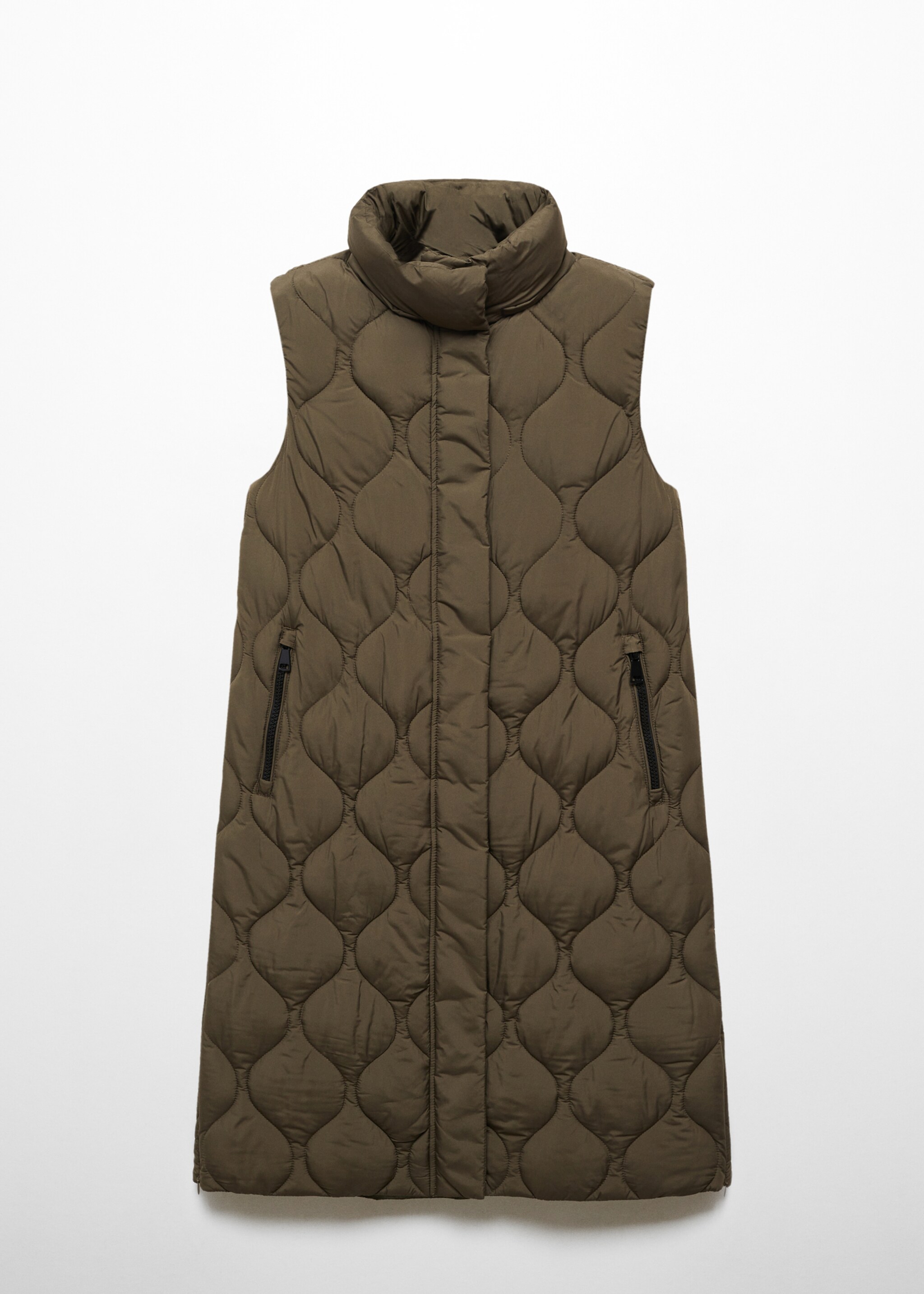 Long puffer vest - Details of the article 8, Khaki. Ref: 57856710-00.