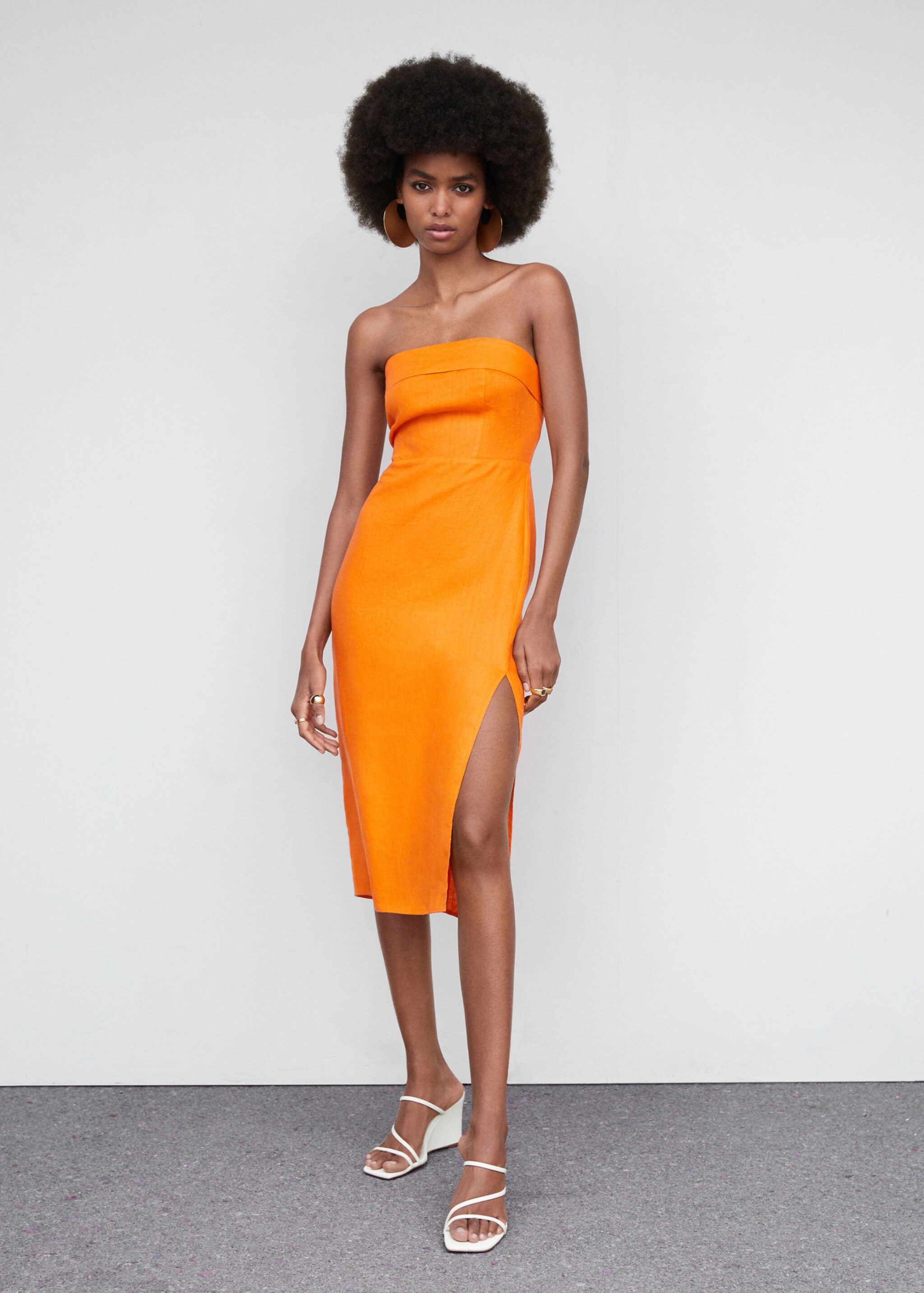Strapless linen dress - General plane, Orange. Ref: 57000227-00.
