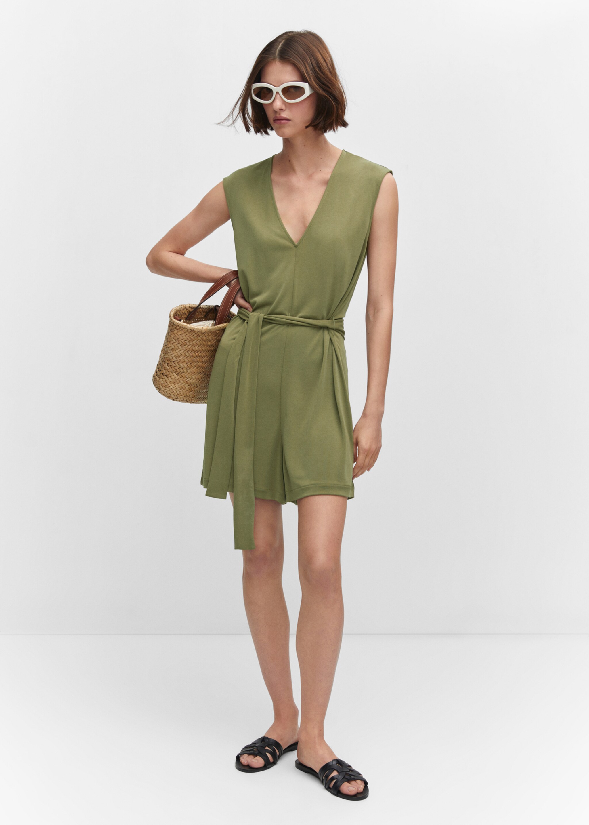 Modal jumpsuit with tie - General plane, Khaki. Ref: 57000316-00.