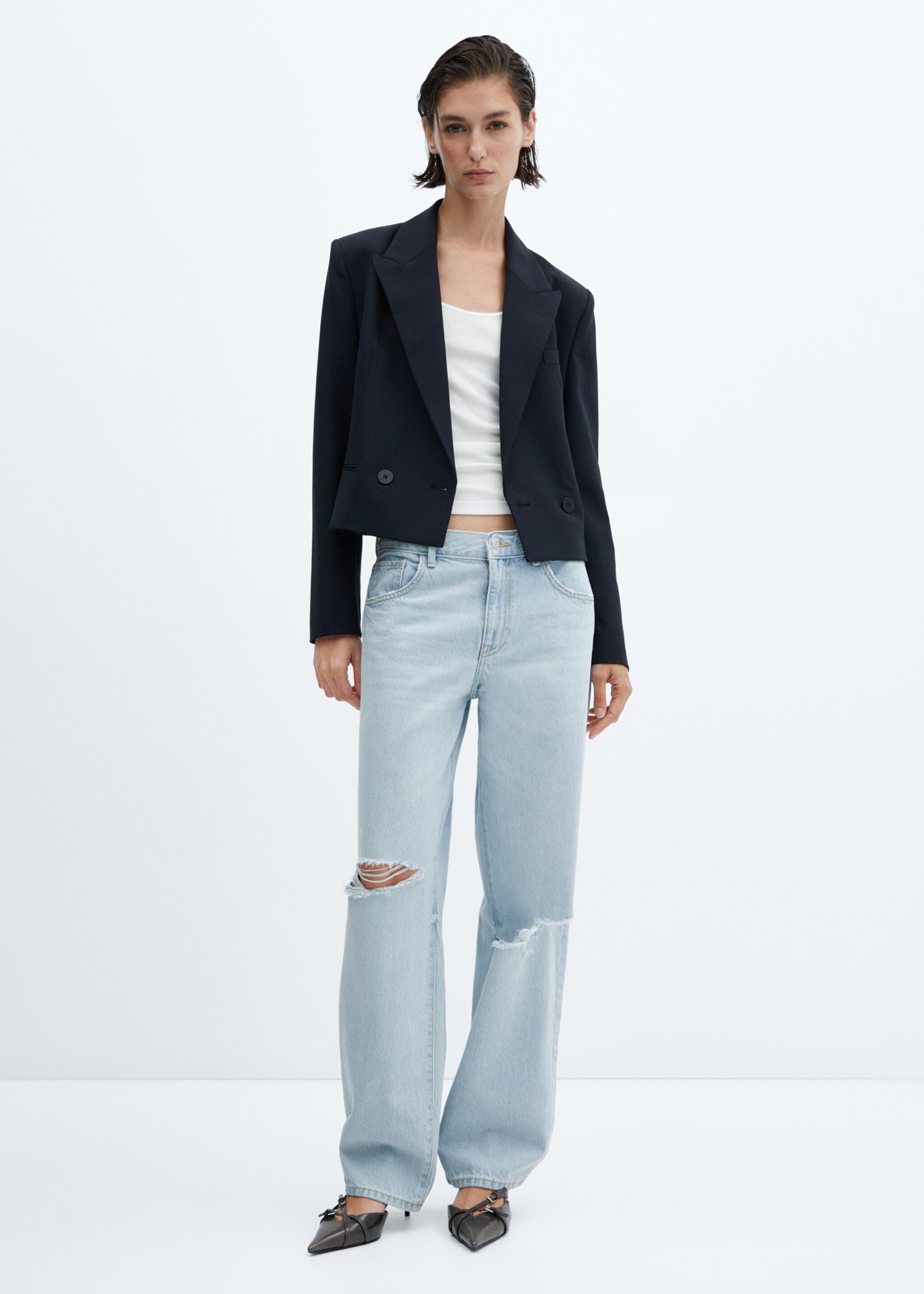 Decorative ripped wide leg jeans - General plane, Light Blue. Ref: 57000342-00.