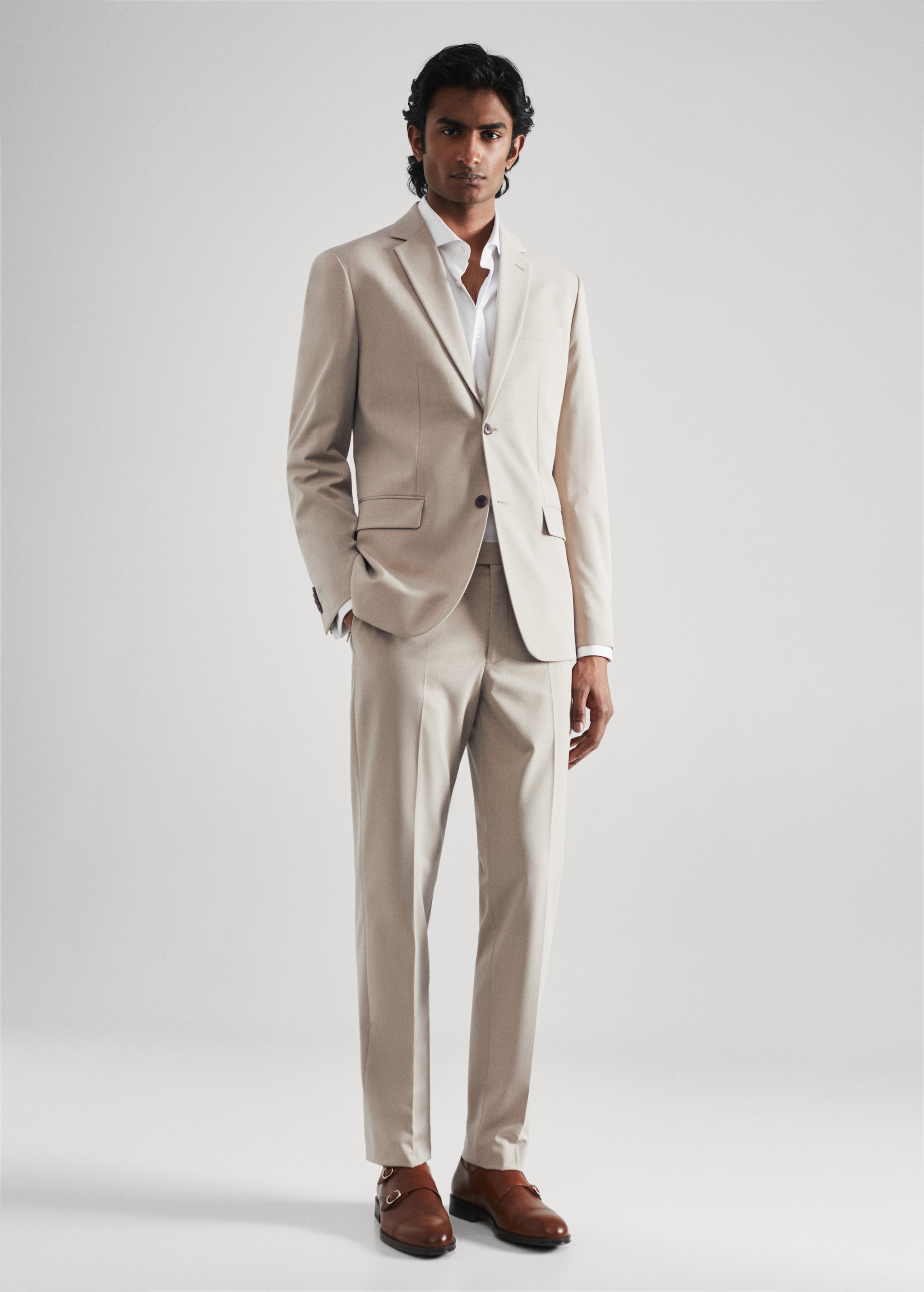 Stretch-fabric slim-fit suit trousers - Main Image
