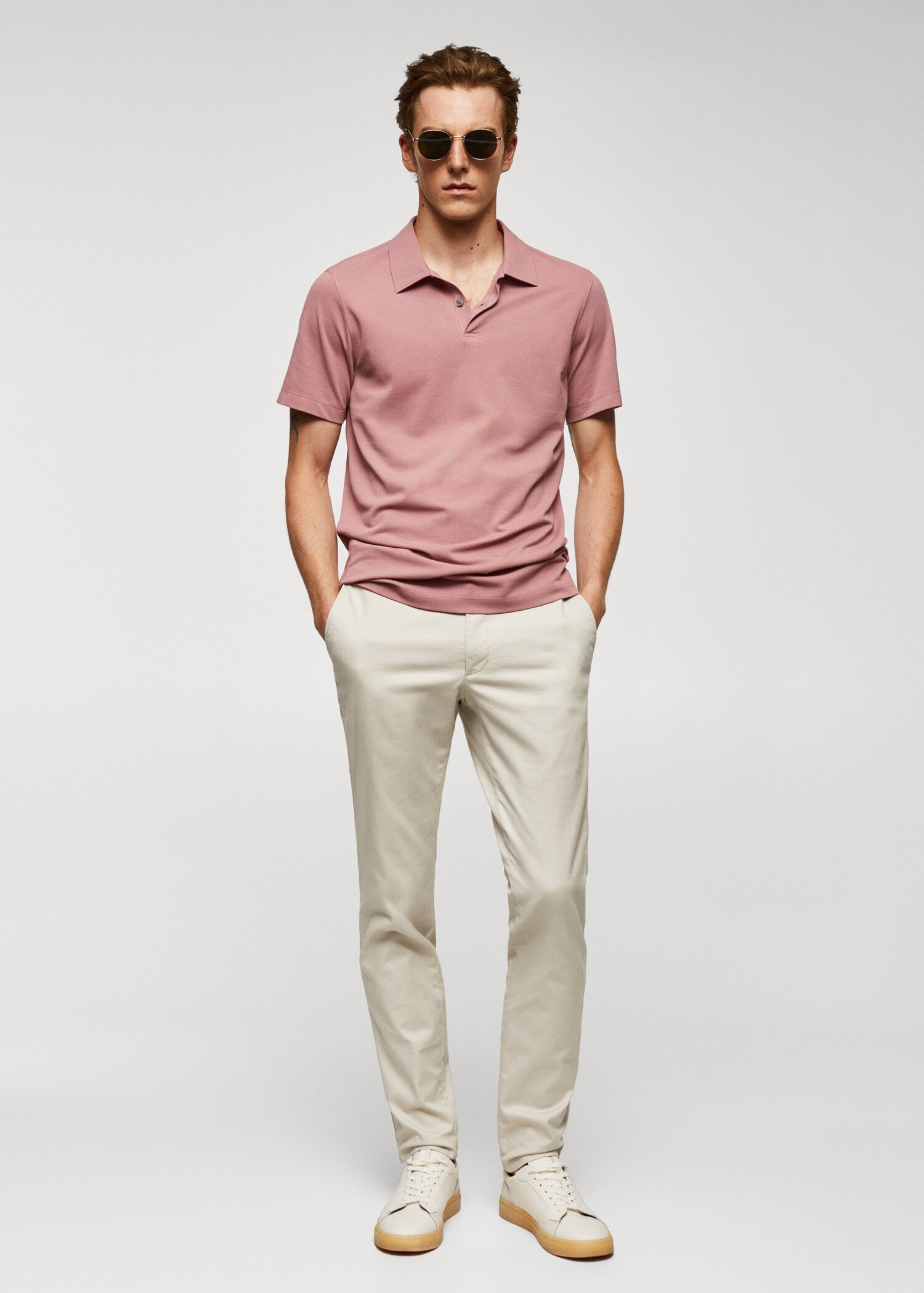 Slim-fit cotton piqué textured polo shirt - General plane
